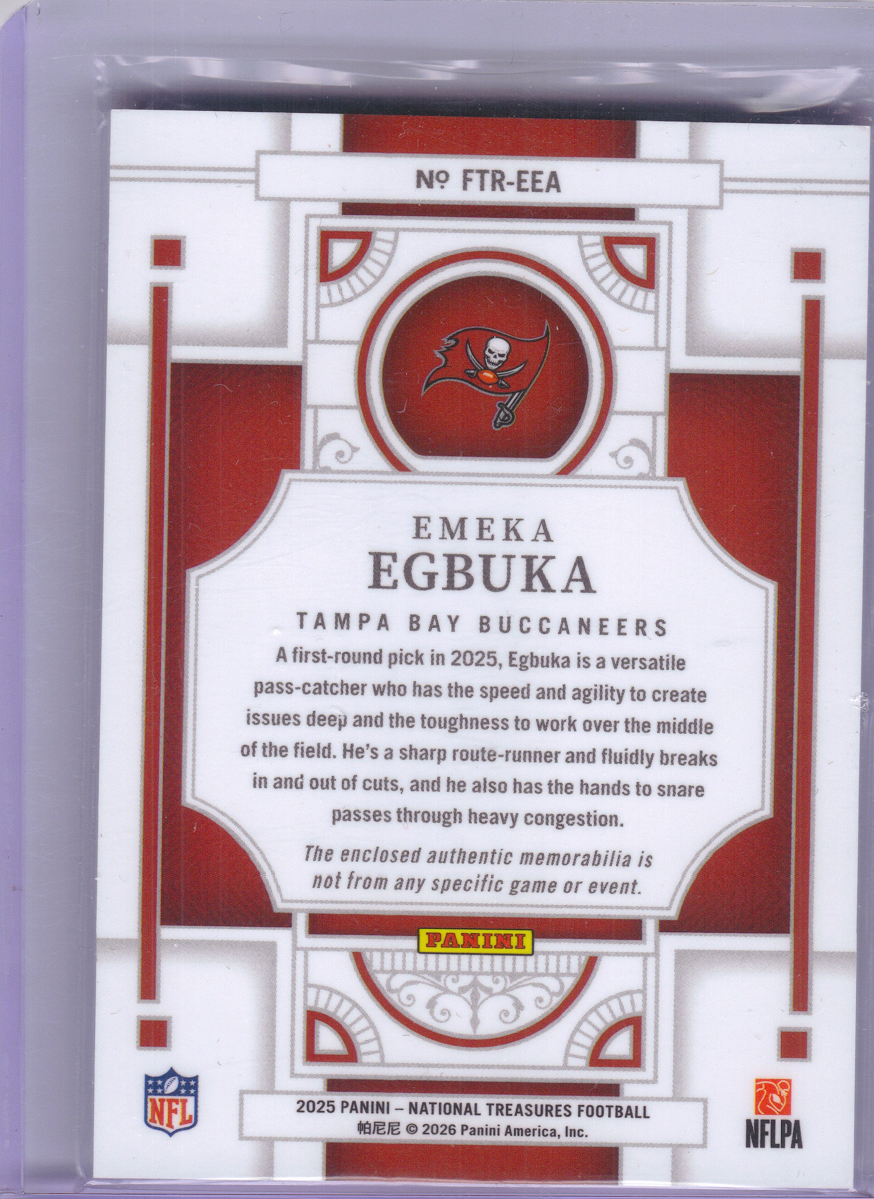 2025 Panini National Treasures #FTR-EEA Emeka Egbuka Franchise Treasures #/49 Tampa Bay Buccaneers SN,MEM