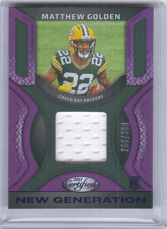 2025 Panini Certified #NGJ--MGN Matthew Golden New Generation Jerseys Mirror Purple #/399 Green Bay Packers SN,MEM