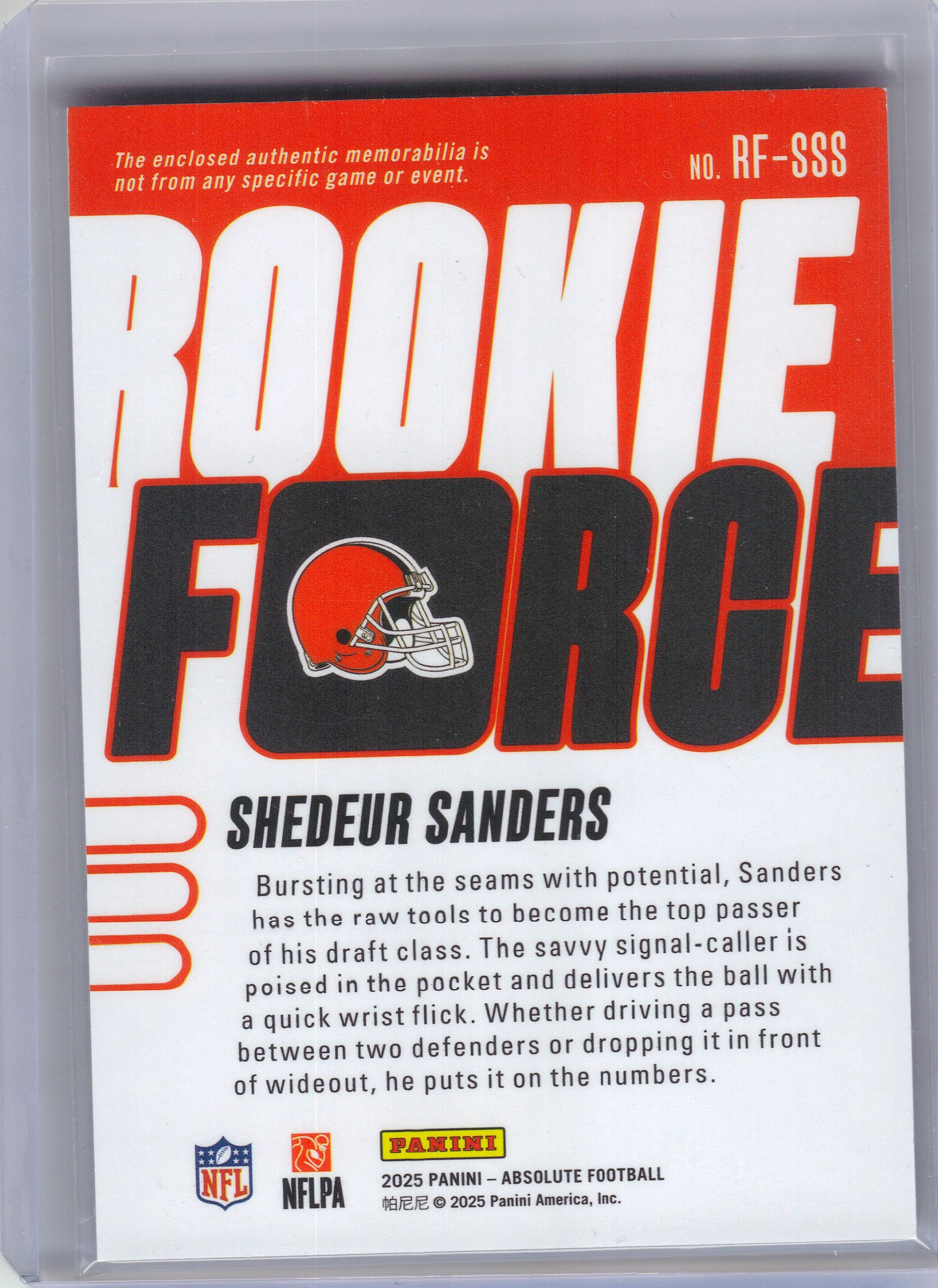 2025 Panini Absolute #RF-SSS Shedeur Sanders Rookie Force Cleveland Browns MEM