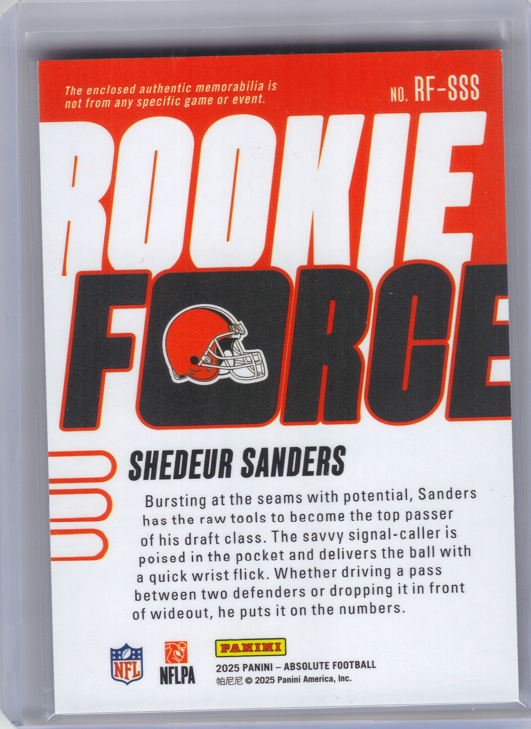 2025 Panini Absolute #RF-SSS Shedeur Sanders Rookie Force Cleveland Browns MEM