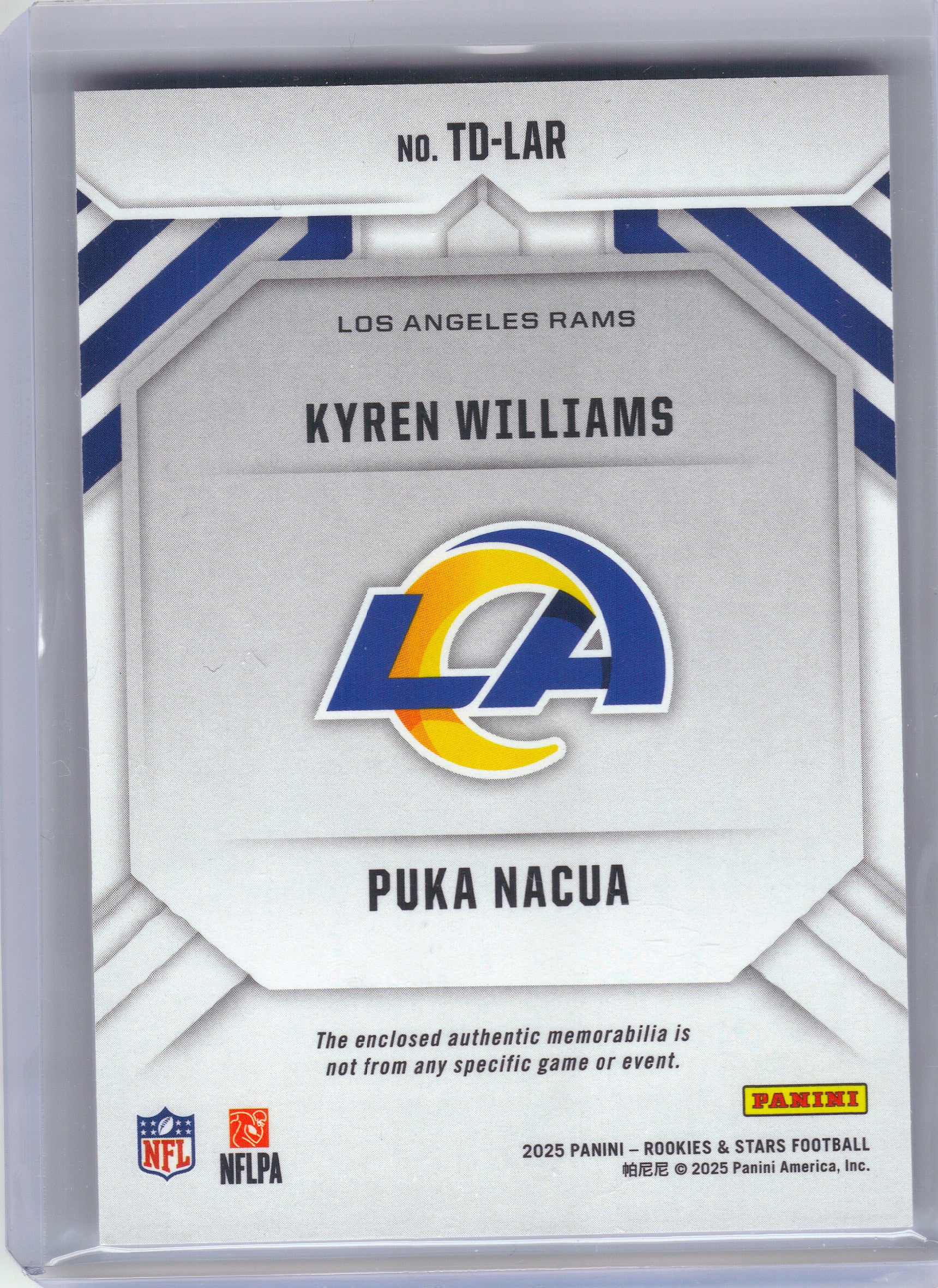 2025 Panini Rookies & Stars #TD-LAR Kyren Williams / Puka Nacua Team Duals Los Angeles Rams MEM
