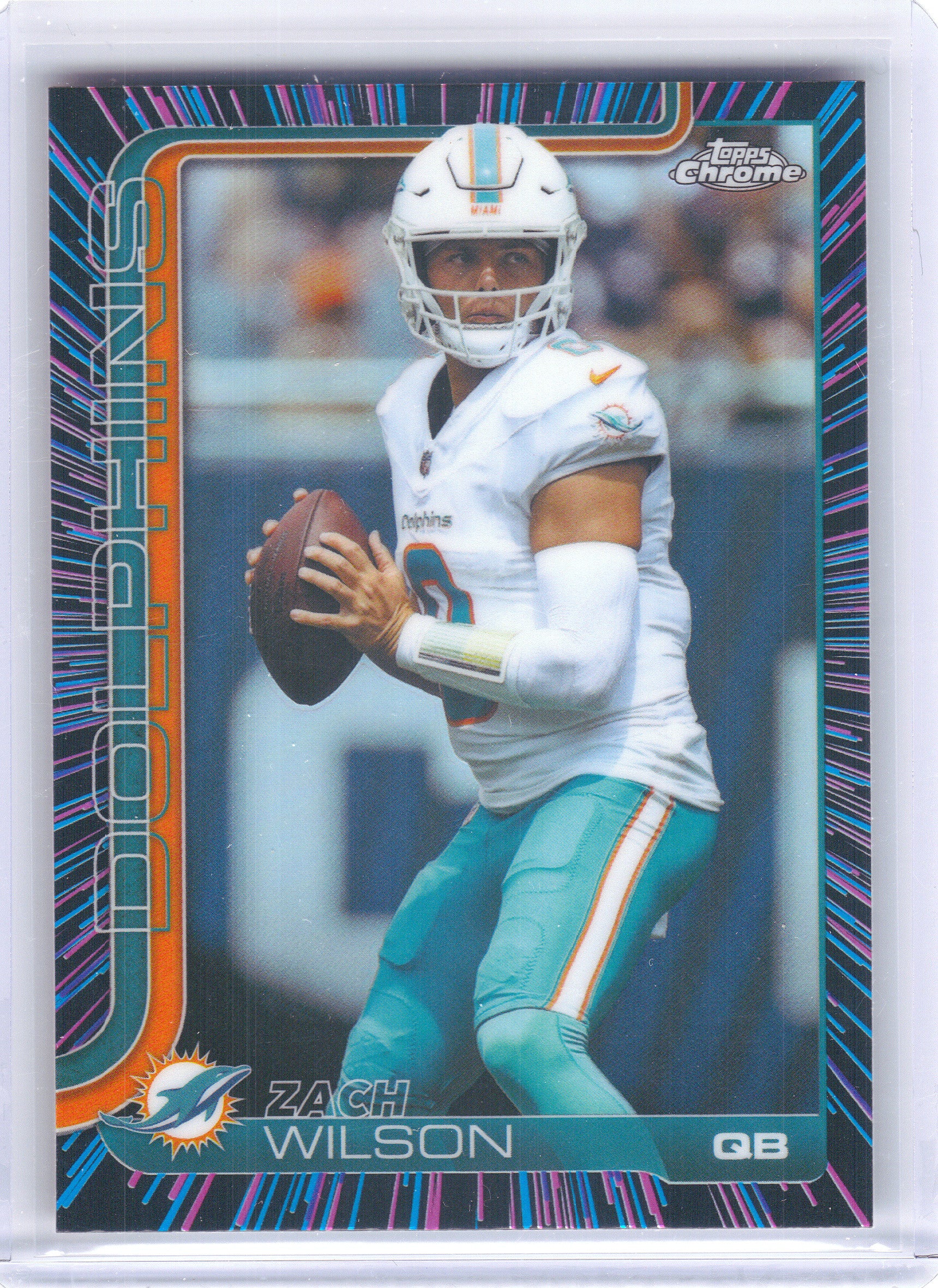 2025 Topps Chrome #189 Zach Wilson Neon Pulse Refractor Miami Dolphins