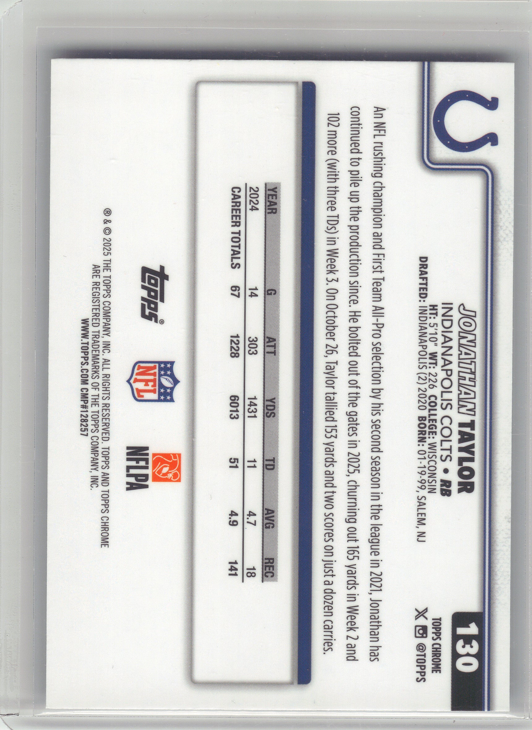 2025 Topps Chrome #130 Jonathan Taylor Neon Pulse Refractor Indianapolis Colts