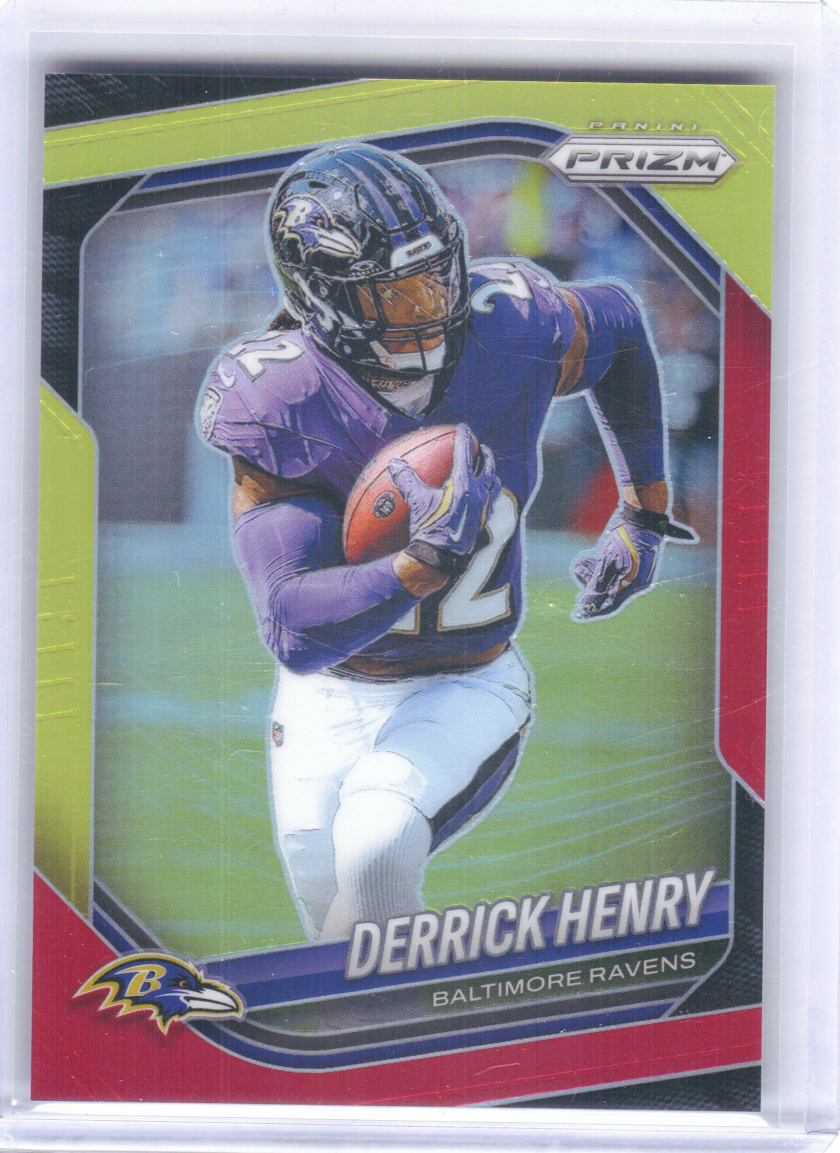 2025 Panini Prizm #168 Derrick Henry Red and Yellow #/44 Baltimore Ravens SN