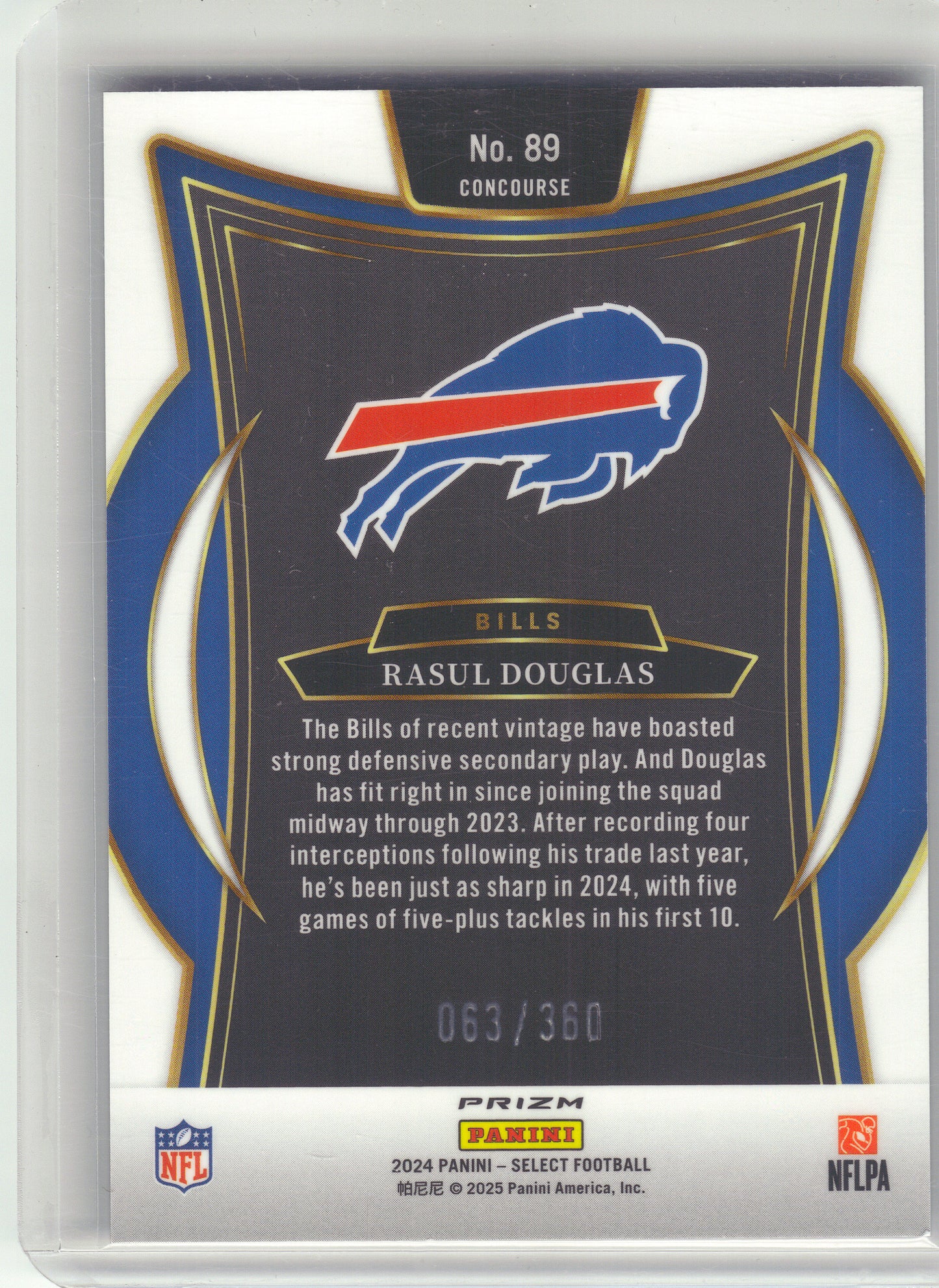 2024 Panini Select #89 Rasul Douglas Purple Prizm Shock #/360 Buffalo Bills SN
