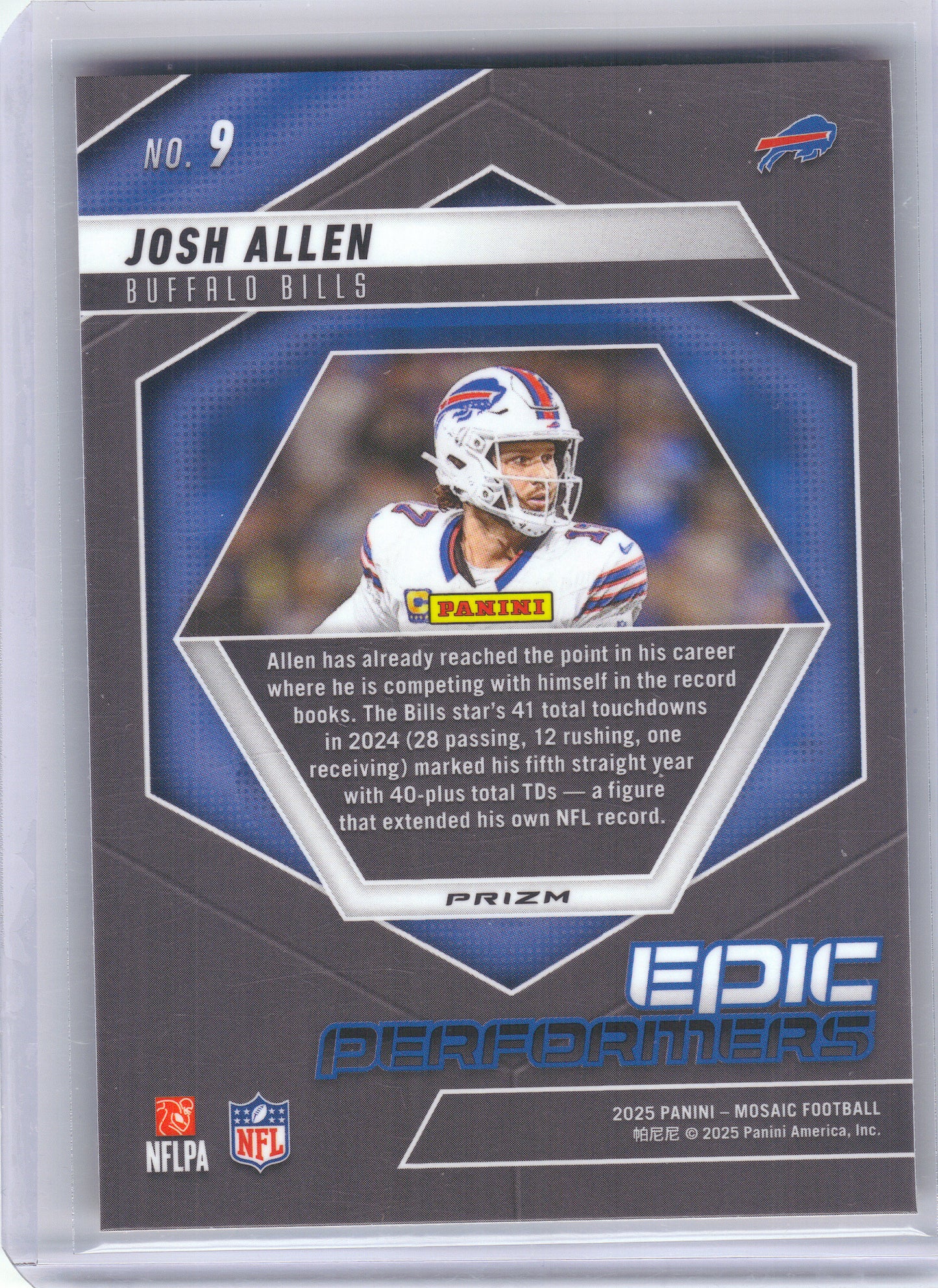 2025 Panini Mosaic #9 Josh Allen Epic Performers Mosaic Orange Fluorescent Buffalo Bills