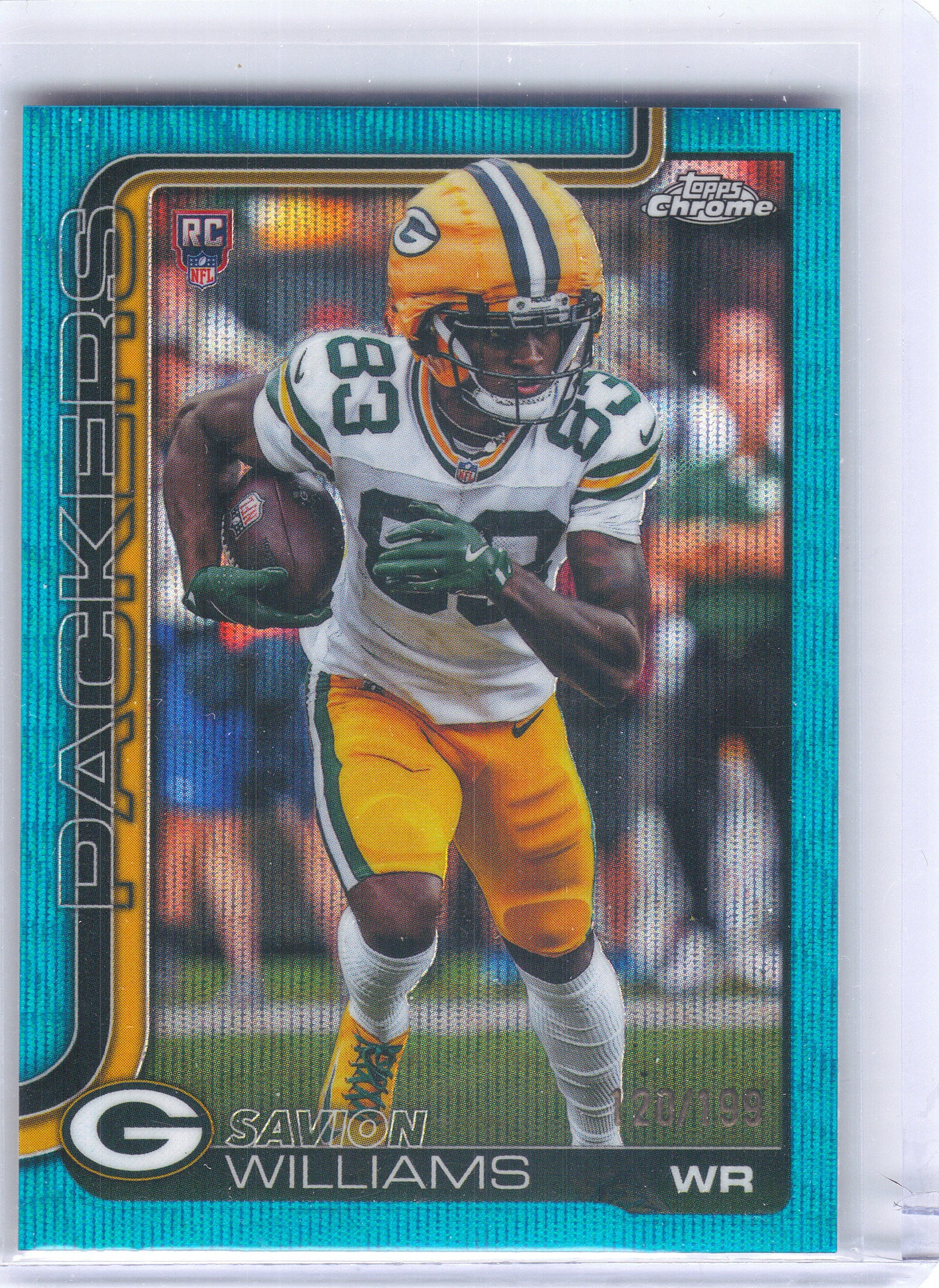 2025 Topps Chrome #340 Savion Williams Aqua Wave Refractor #/199 Green Bay Packers SN,RC