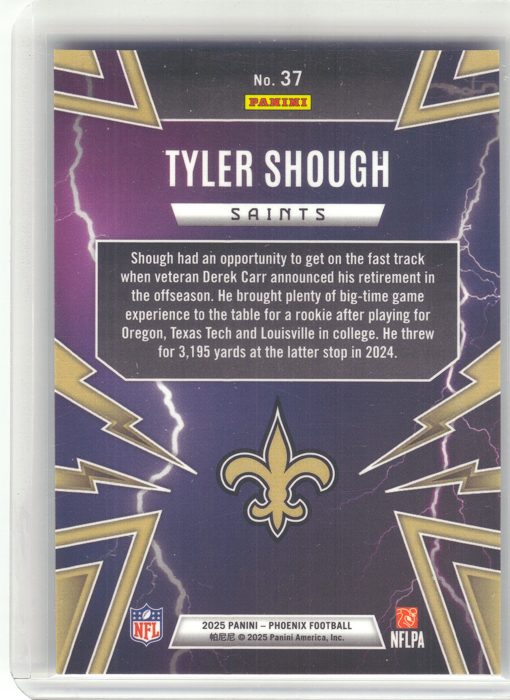2025 Panini Phoenix #37 Tyler Shough Thunderbirds New Orleans Saints