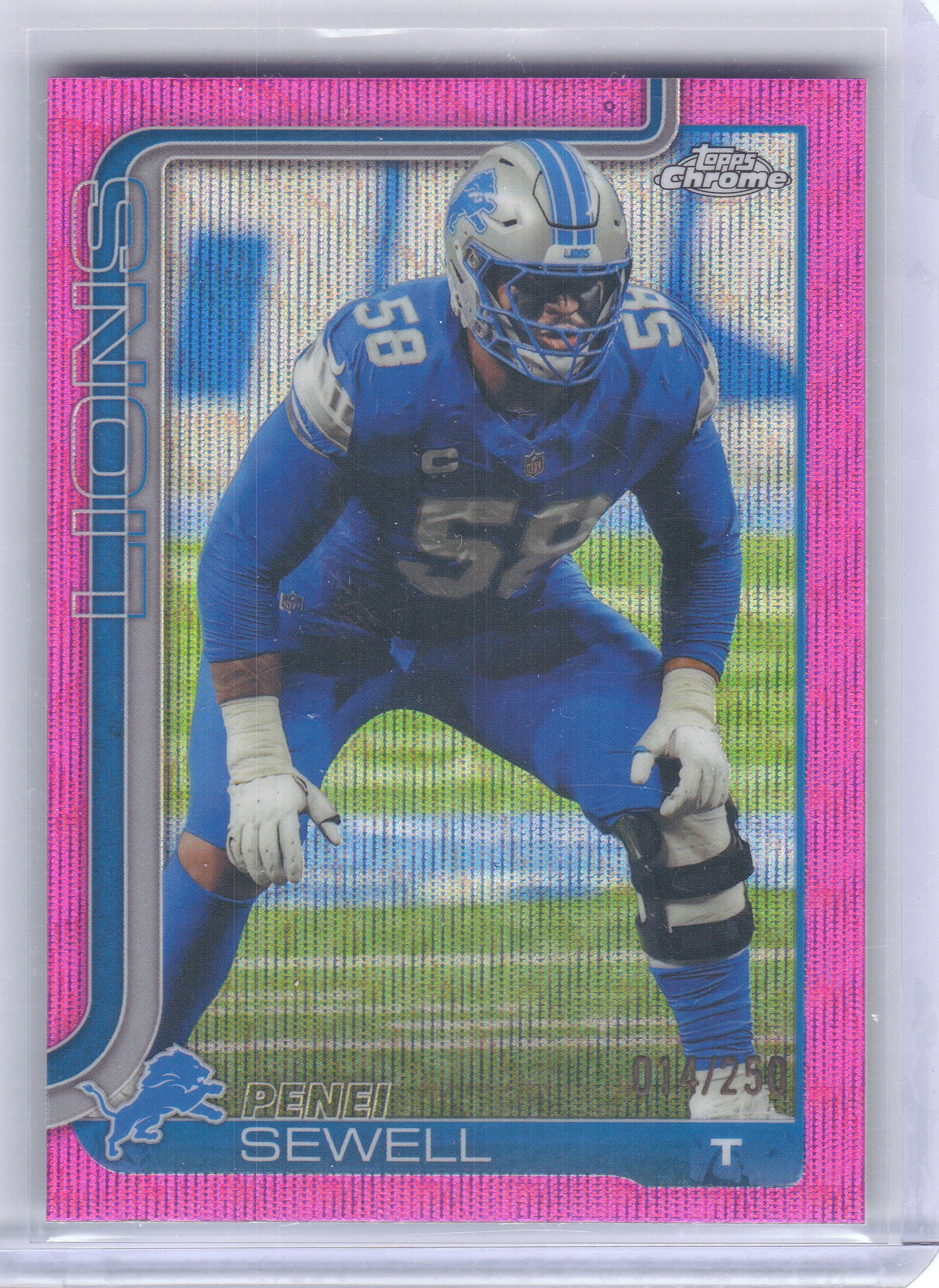 2025 Topps Chrome #99 Penei Sewell Pink Refractor #/250 Detroit Lions SN