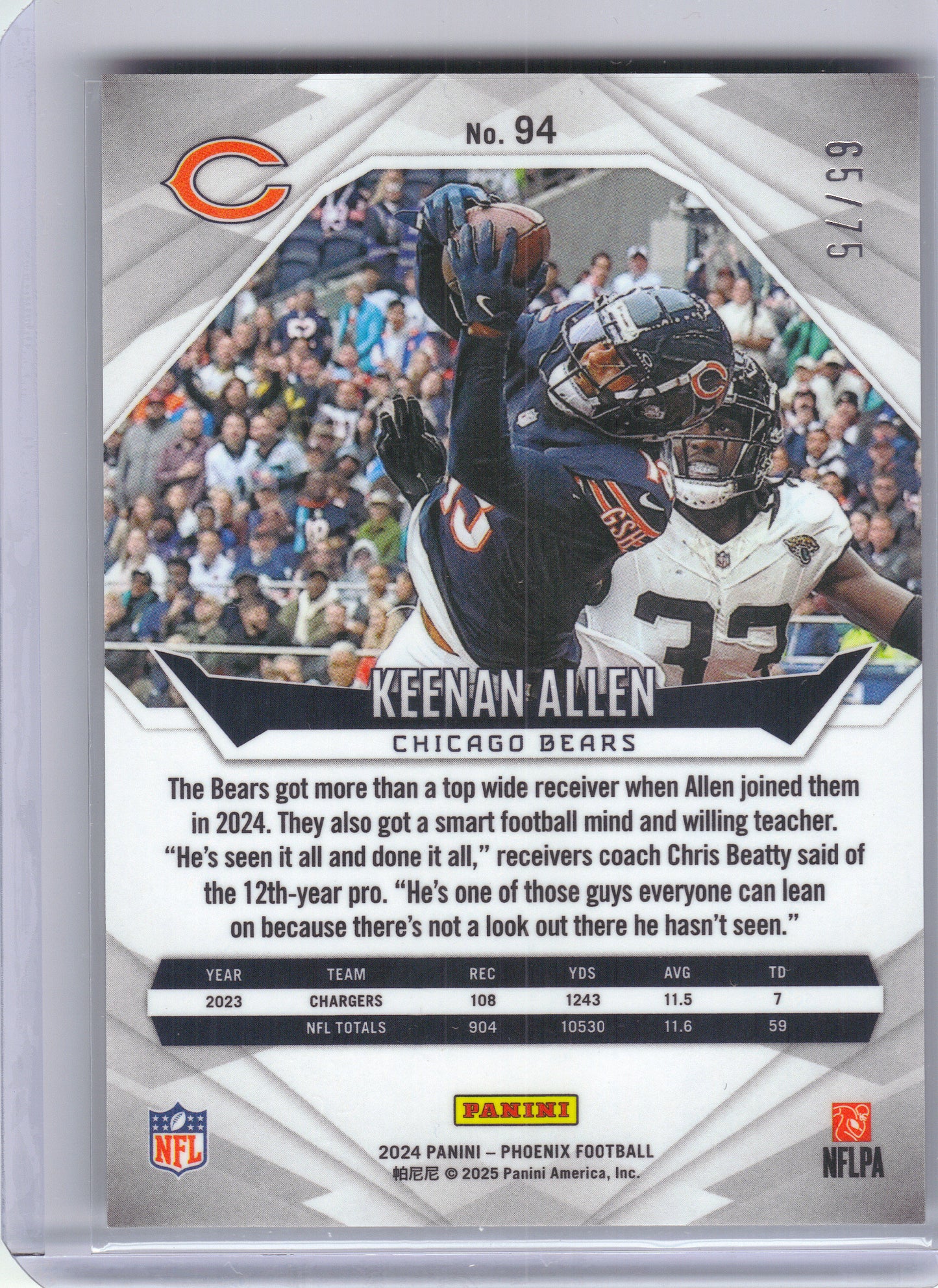 2024 Panini Phoenix #94 Keenan Allen Bronze #/75 Chicago Bears SN