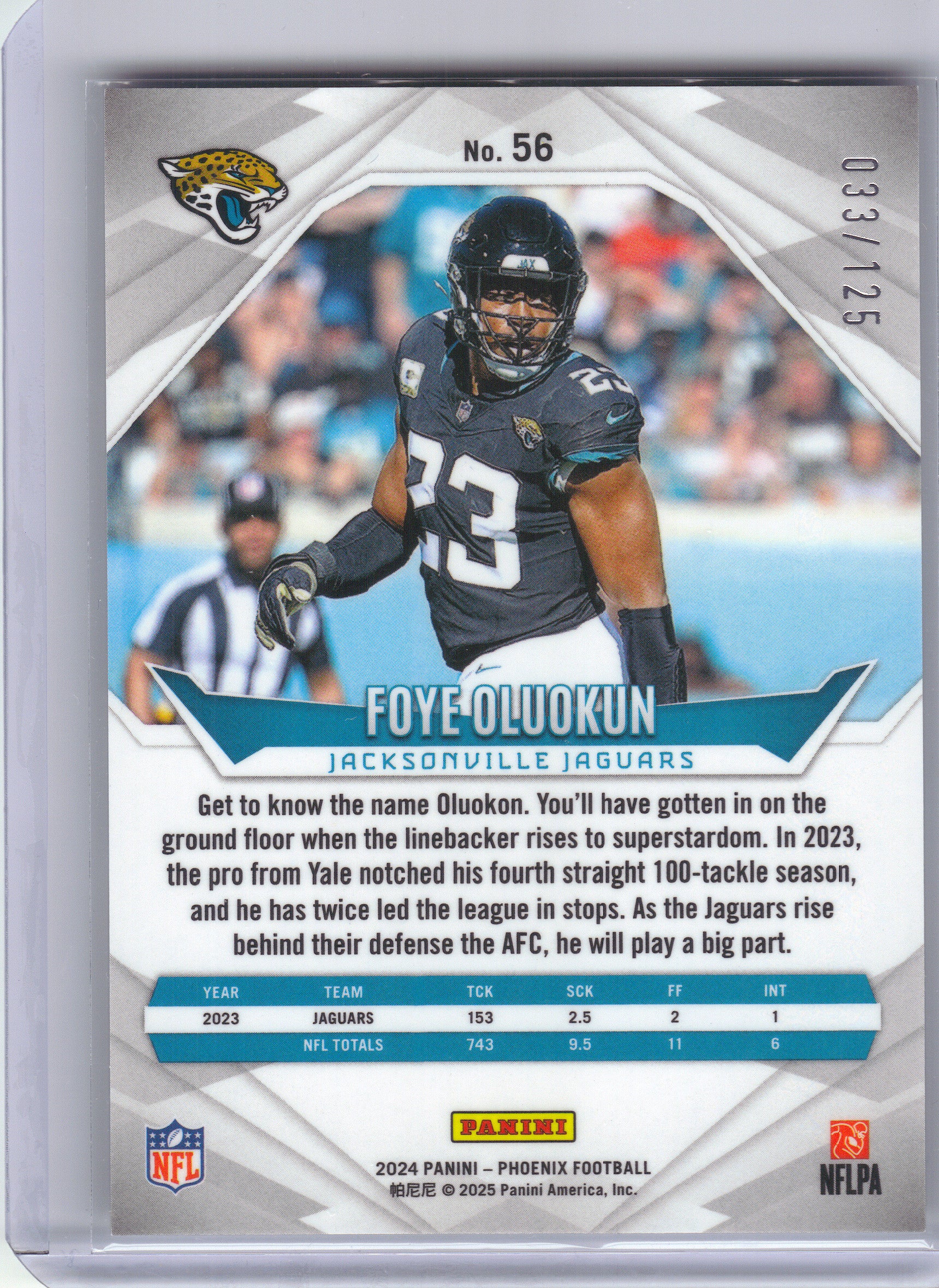 2024 Panini Phoenix #56 Foye Oluokun Bronze Fade #/125 Jacksonville Jaguars SN