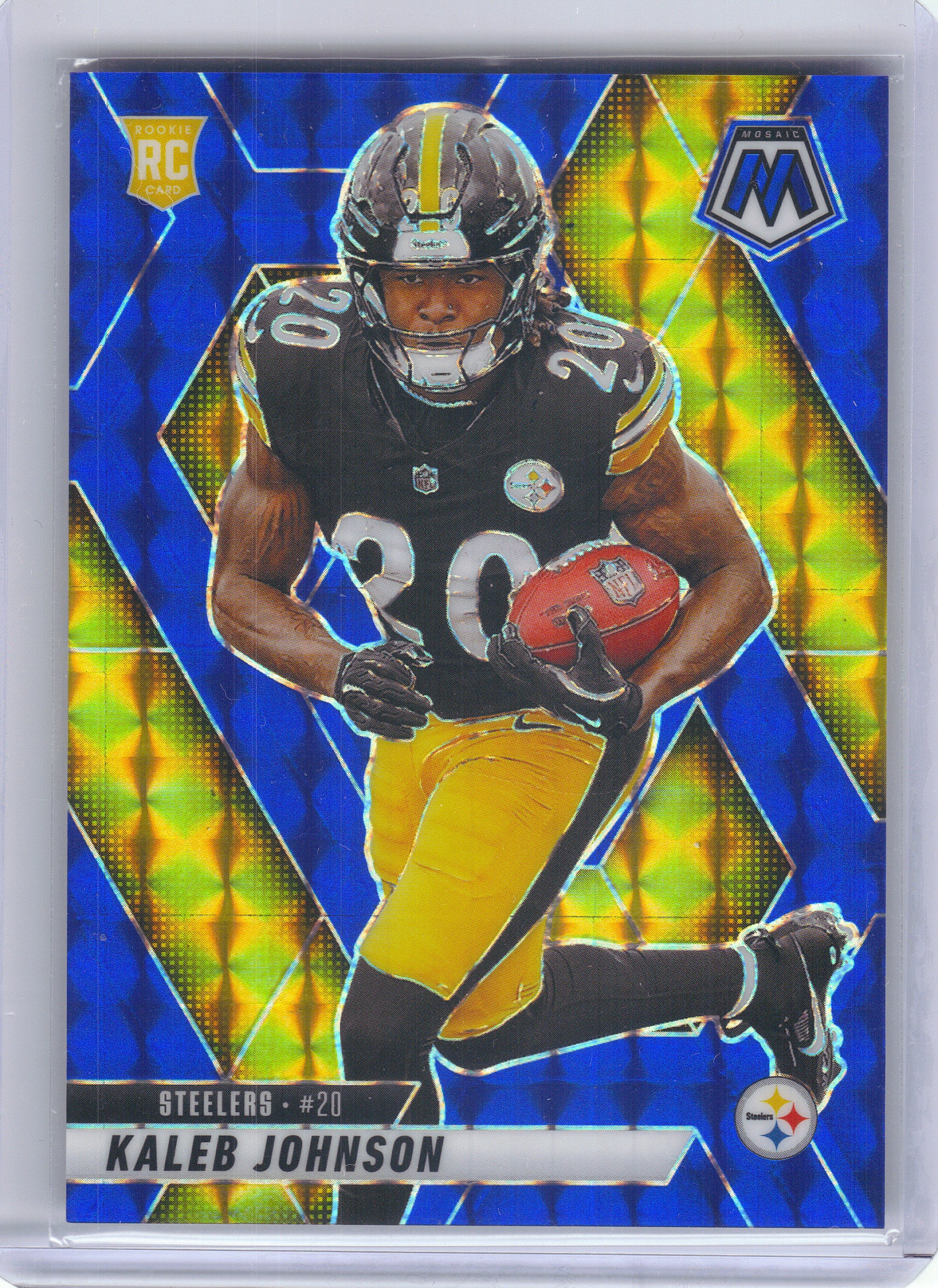 2025 Panini Mosaic #315 Kaleb Johnson Mosaic Blue #/99 Pittsburgh Steelers SN,RC