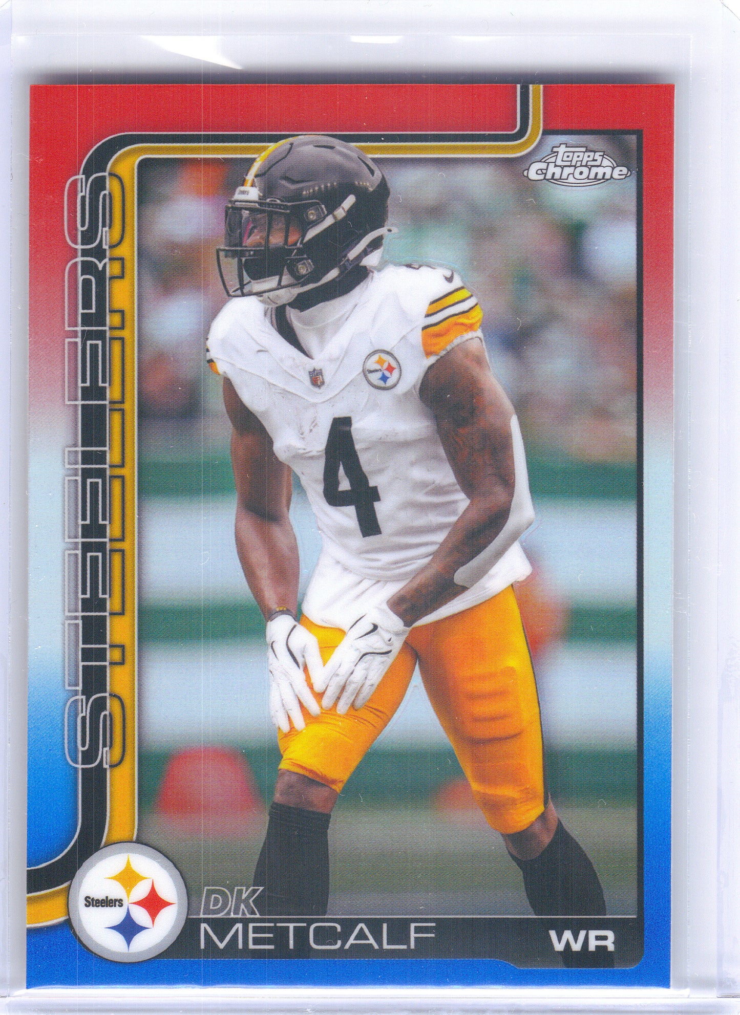 2025 Topps Chrome #254 DK Metcalf Red White and Blue Refractor Pittsburgh Steelers