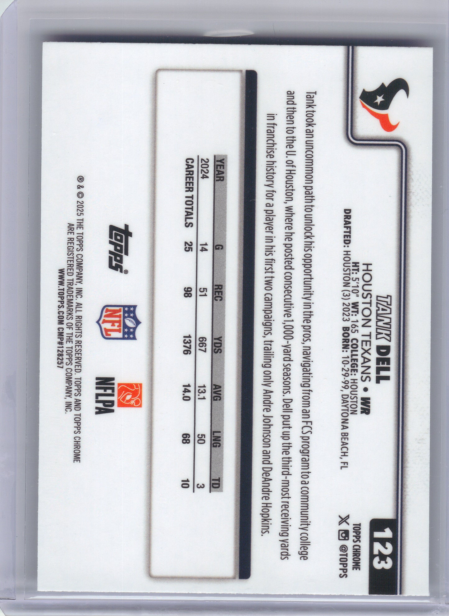 2025 Topps Chrome #123 Tank Dell Ray Wave Refractor Houston Texans