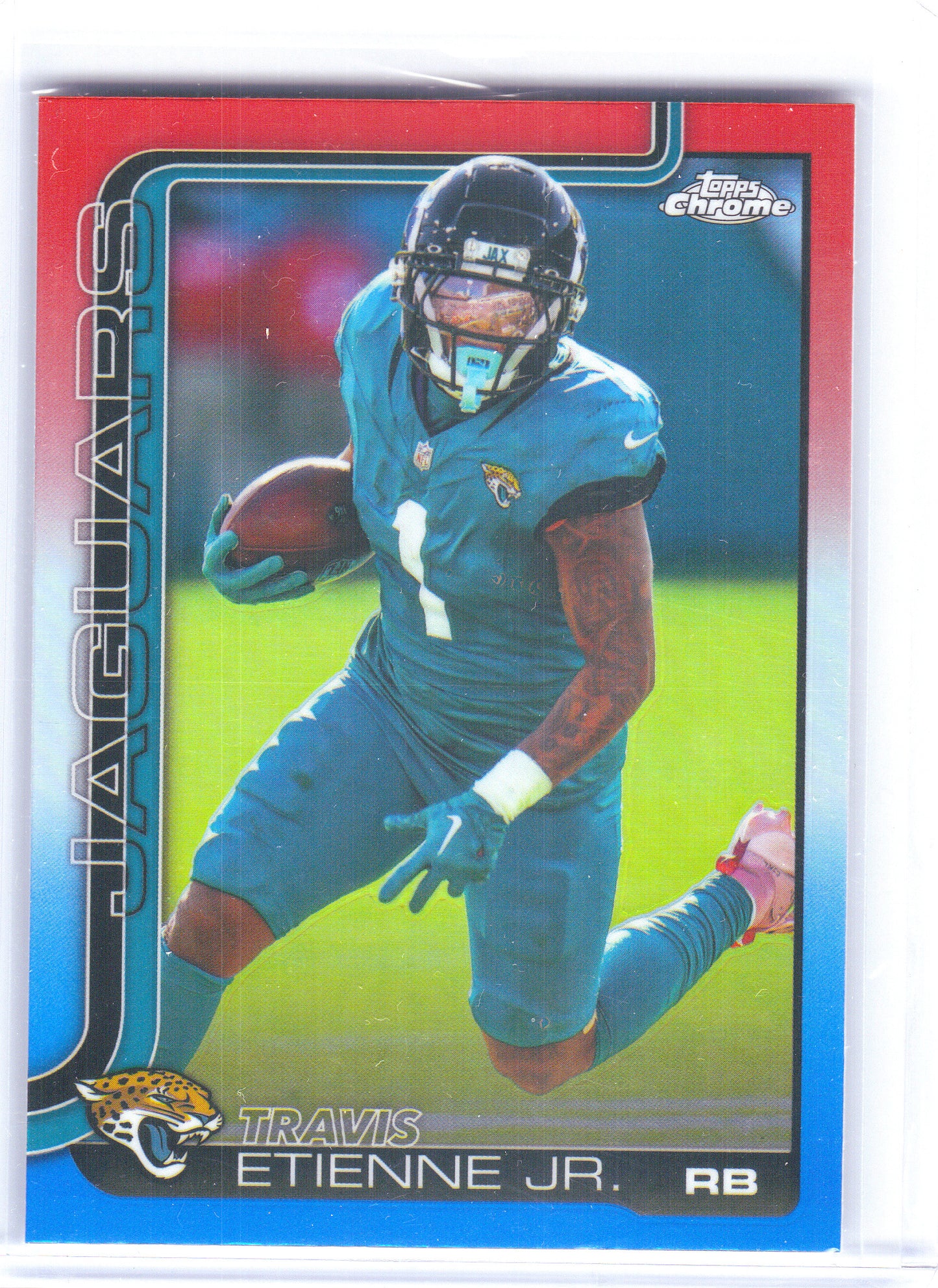 2025 Topps Chrome #139 Travis Etienne Jr. Red White and Blue Refractor Jacksonville Jaguars