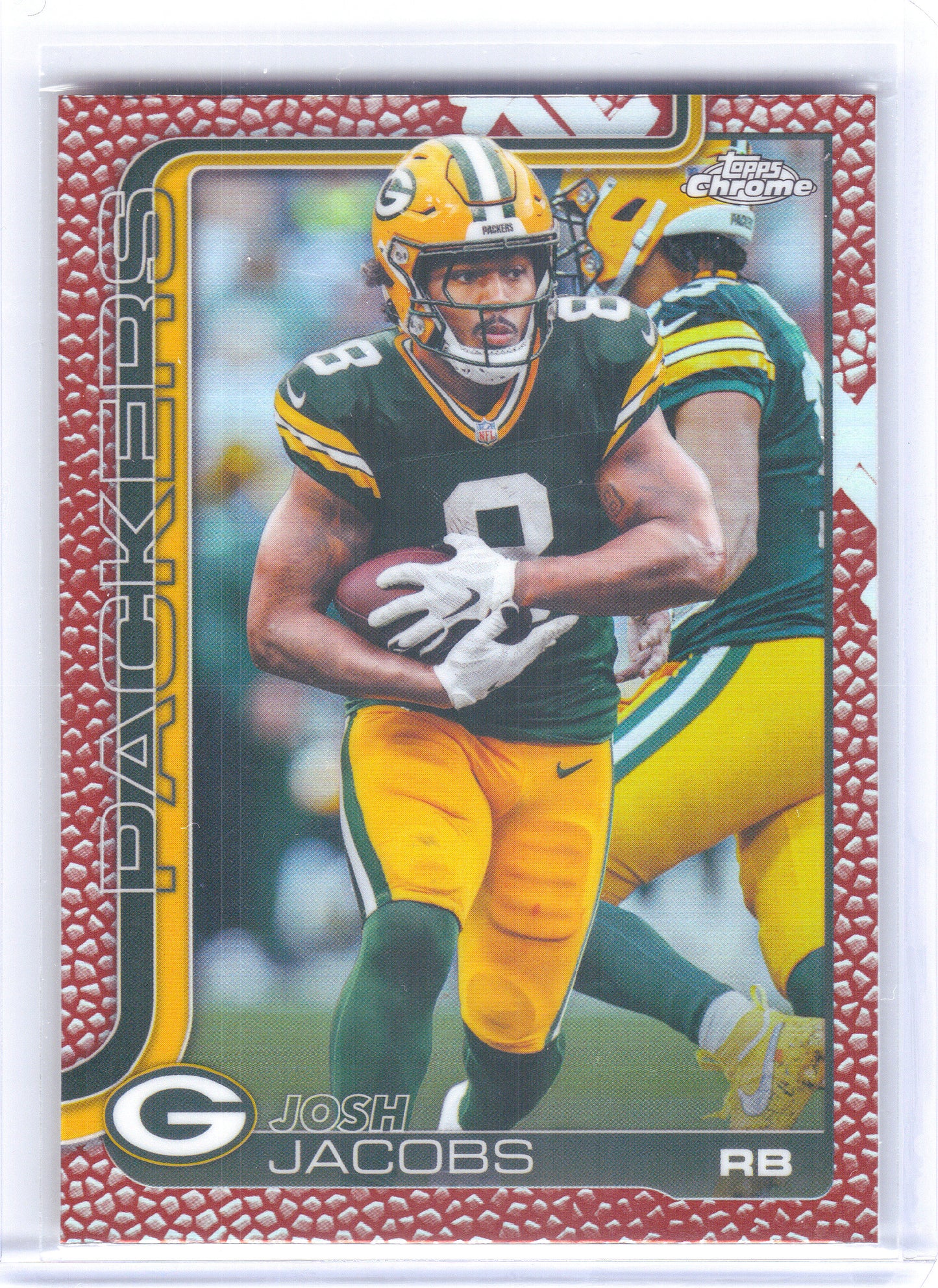 2025 Topps Chrome #110 Josh Jacobs Football Leather Refractor Green Bay Packers