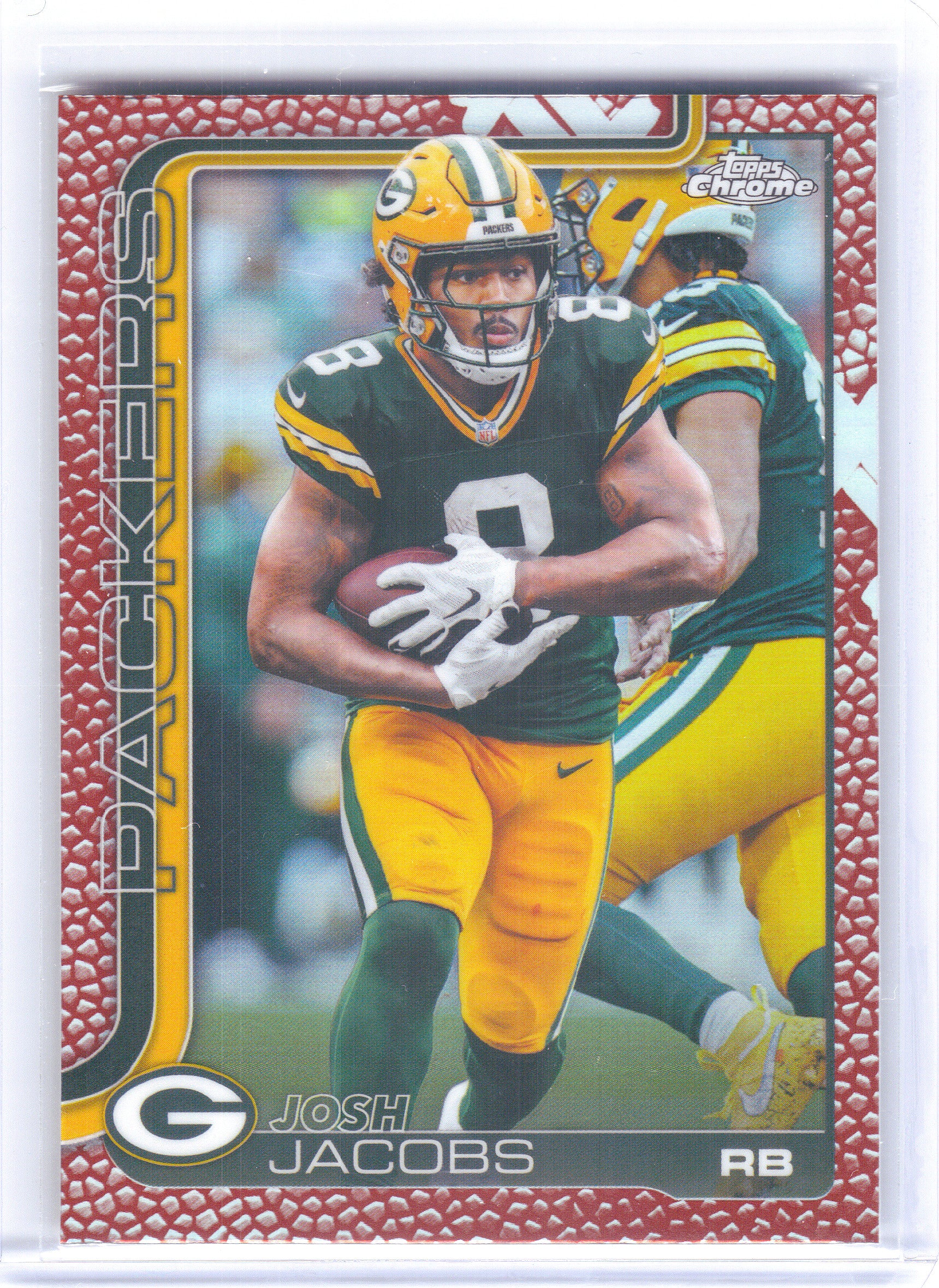 2025 Topps Chrome #110 Josh Jacobs Football Leather Refractor Green Bay Packers