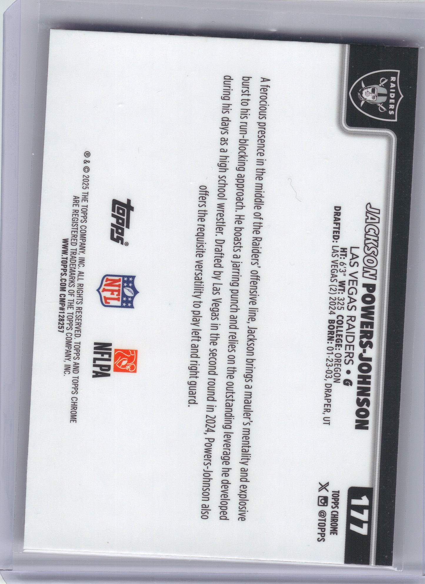 2025 Topps Chrome #177 Jackson Powers-Johnson Hot Pink X-Fractor Las Vegas Raiders