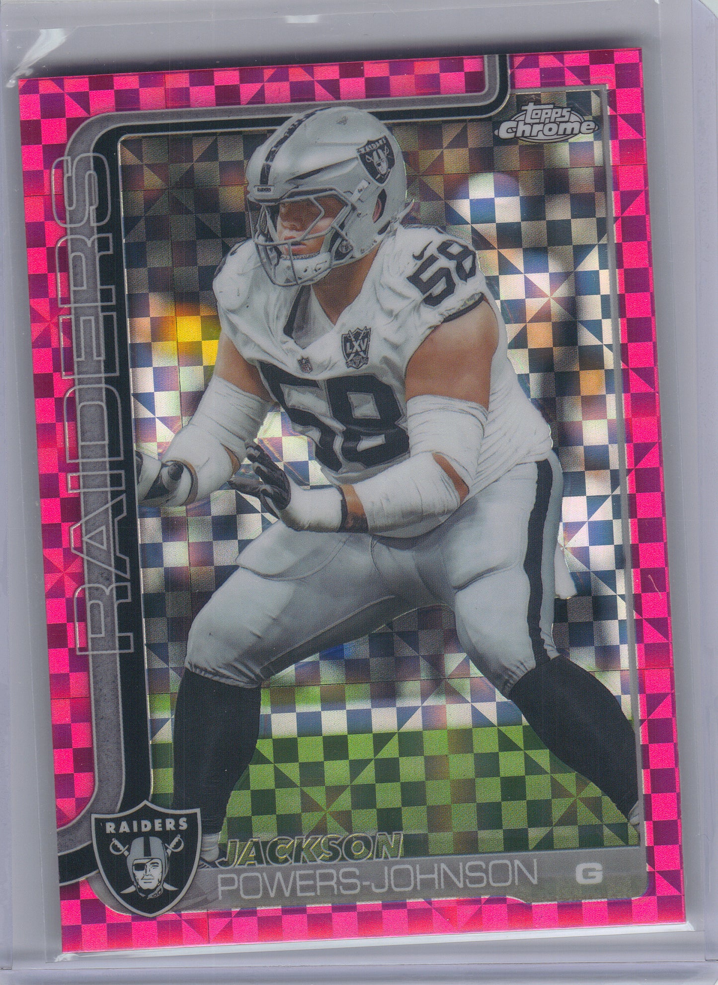 2025 Topps Chrome #177 Jackson Powers-Johnson Hot Pink X-Fractor Las Vegas Raiders
