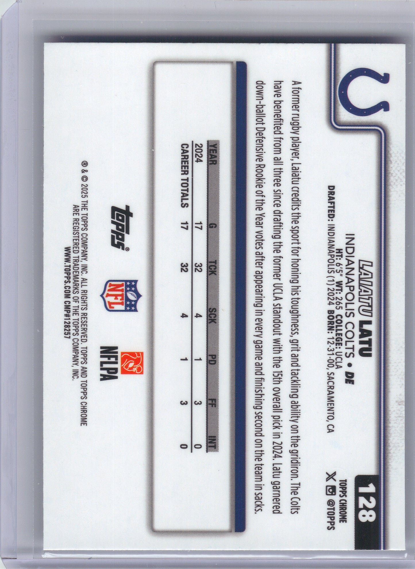 2025 Topps Chrome #128 Laiatu Latu Prism Refractor Indianapolis Colts