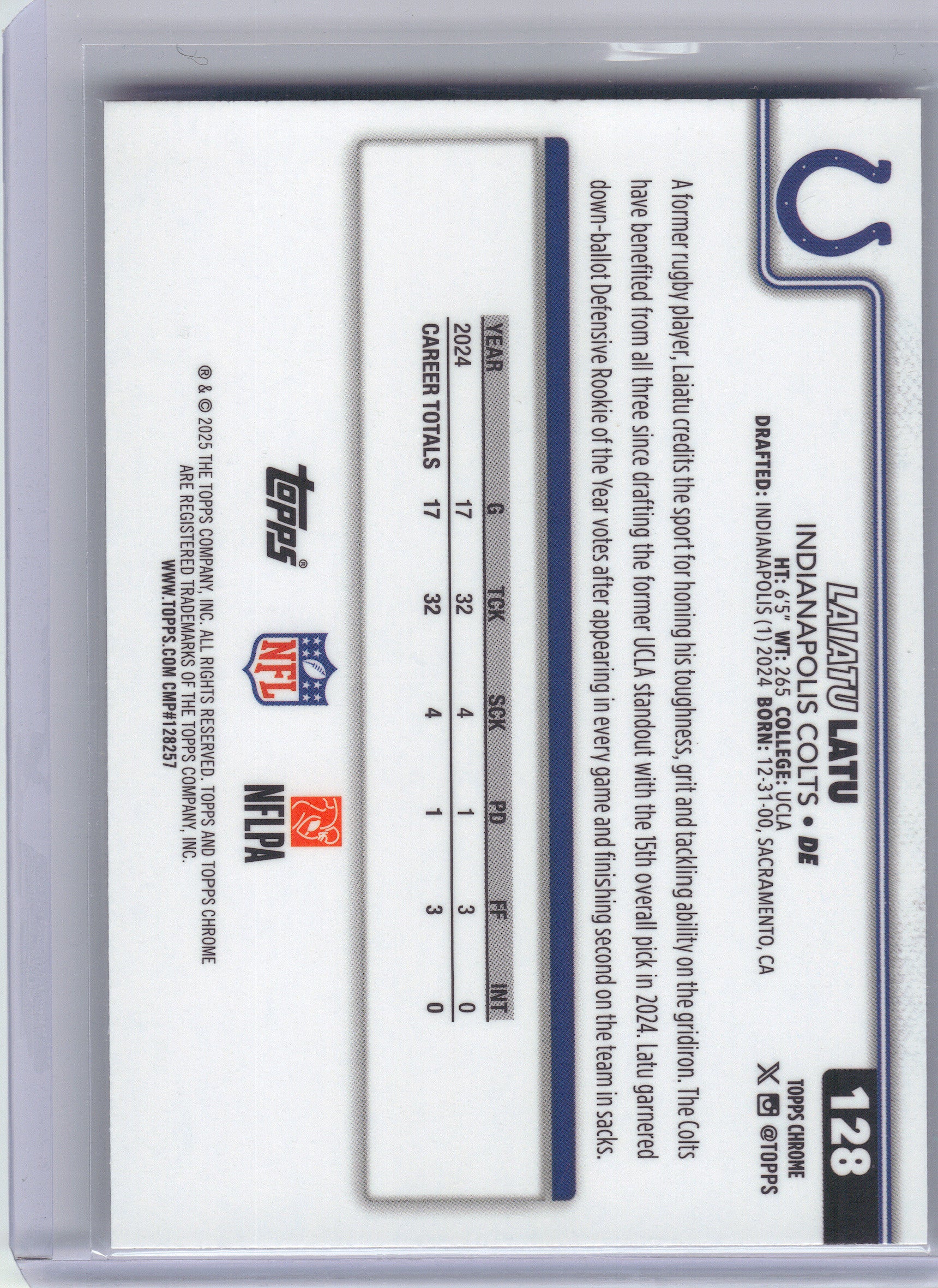 2025 Topps Chrome #128 Laiatu Latu Ray Wave Refractor Indianapolis Colts