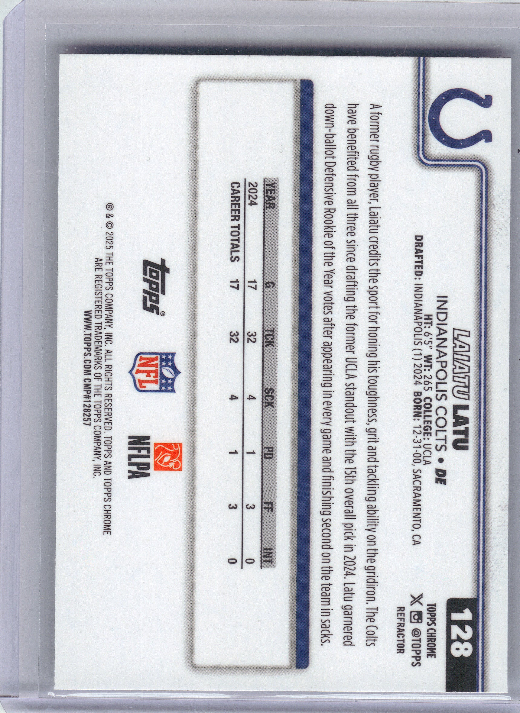 2025 Topps Chrome #128 Laiatu Latu Refractor Indianapolis Colts