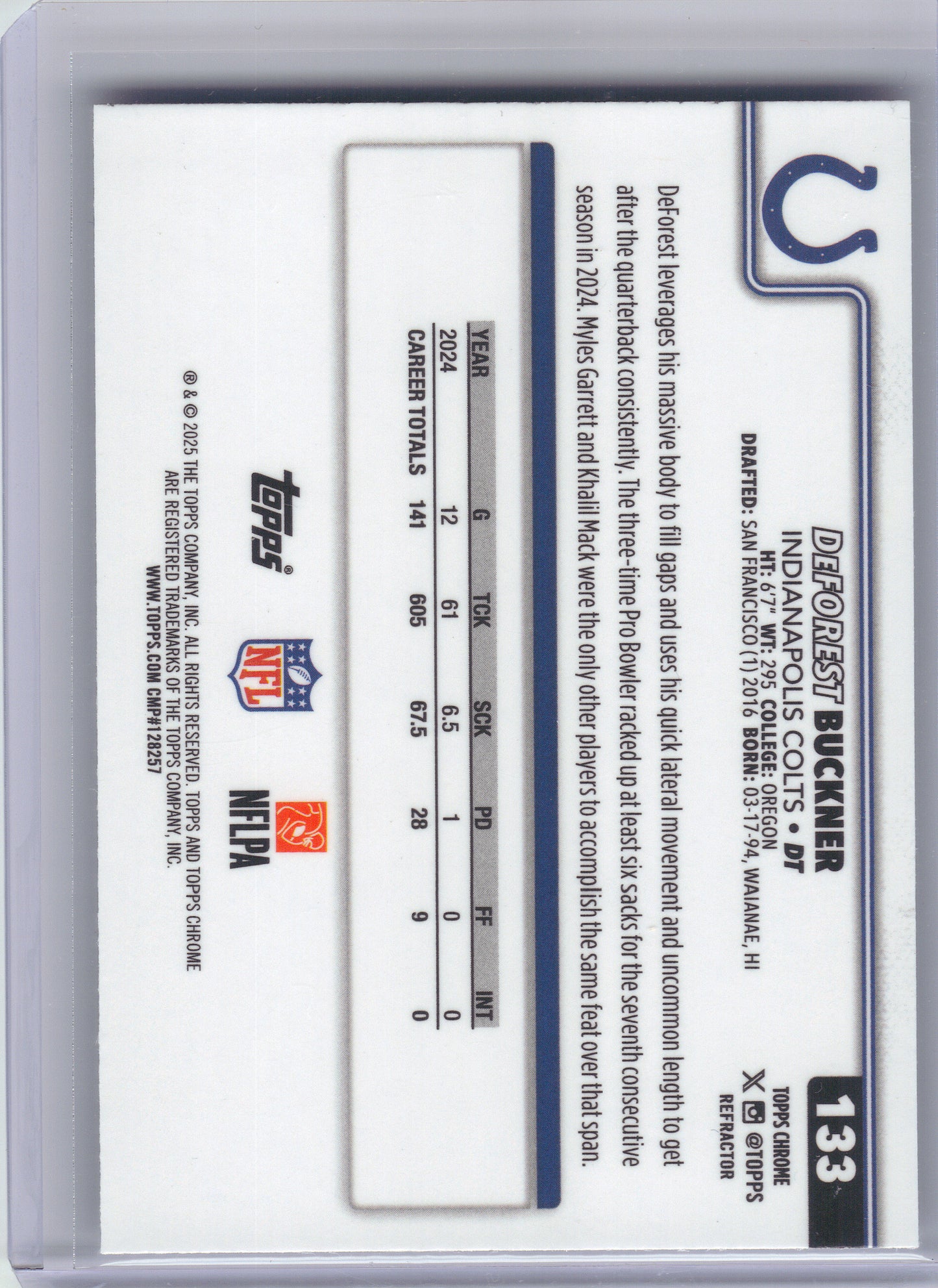2025 Topps Chrome #133 DeForest Buckner Refractor Indianapolis Colts