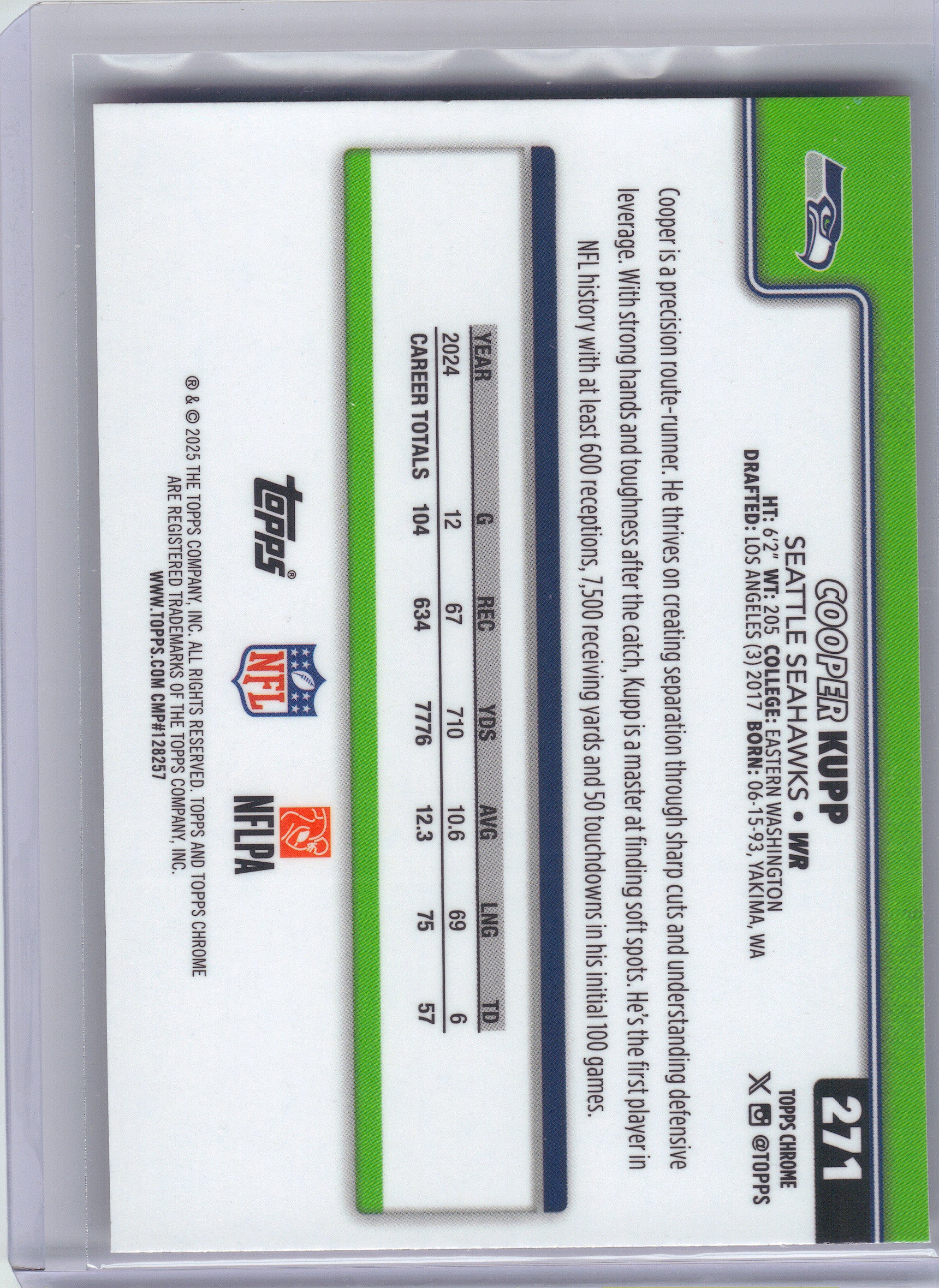 2025 Topps Chrome #271 Cooper Kupp Hot Pink X-Fractor Seattle Seahawks
