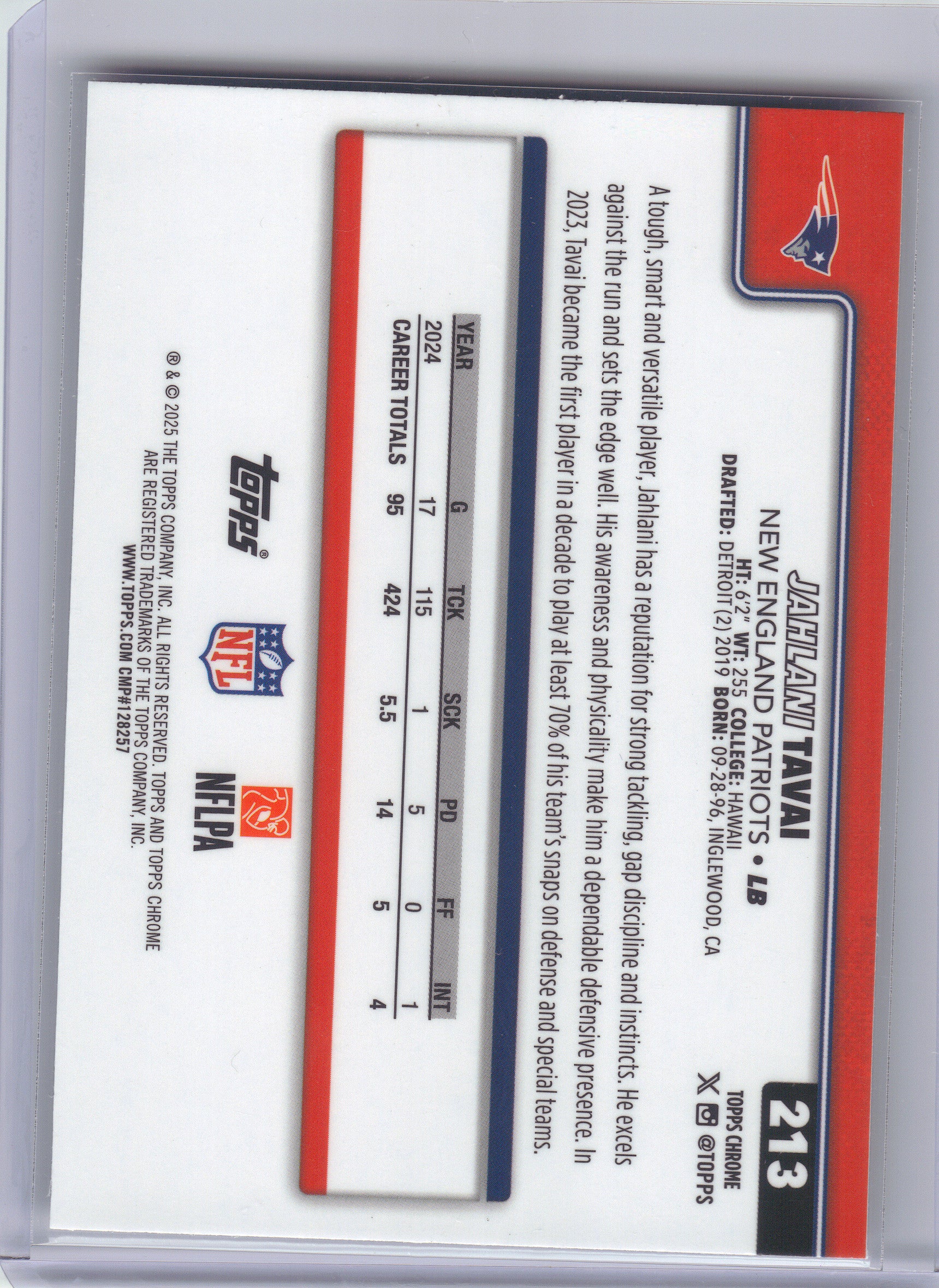 2025 Topps Chrome #213 Jahlani Tavai Ray Wave Refractor New England Patriots