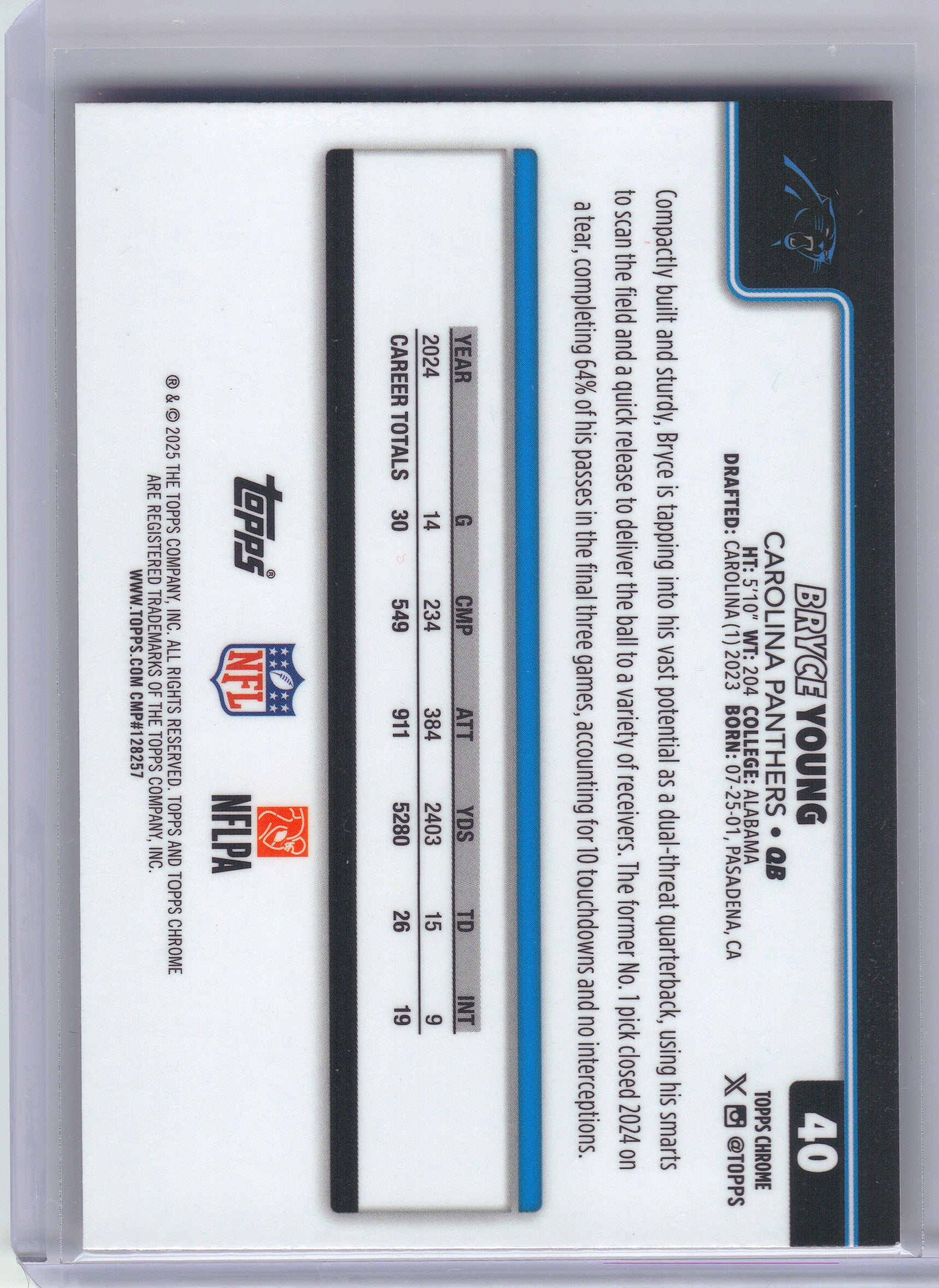 2025 Topps Chrome #40 Bryce Young Hot Pink X-Fractor Carolina Panthers