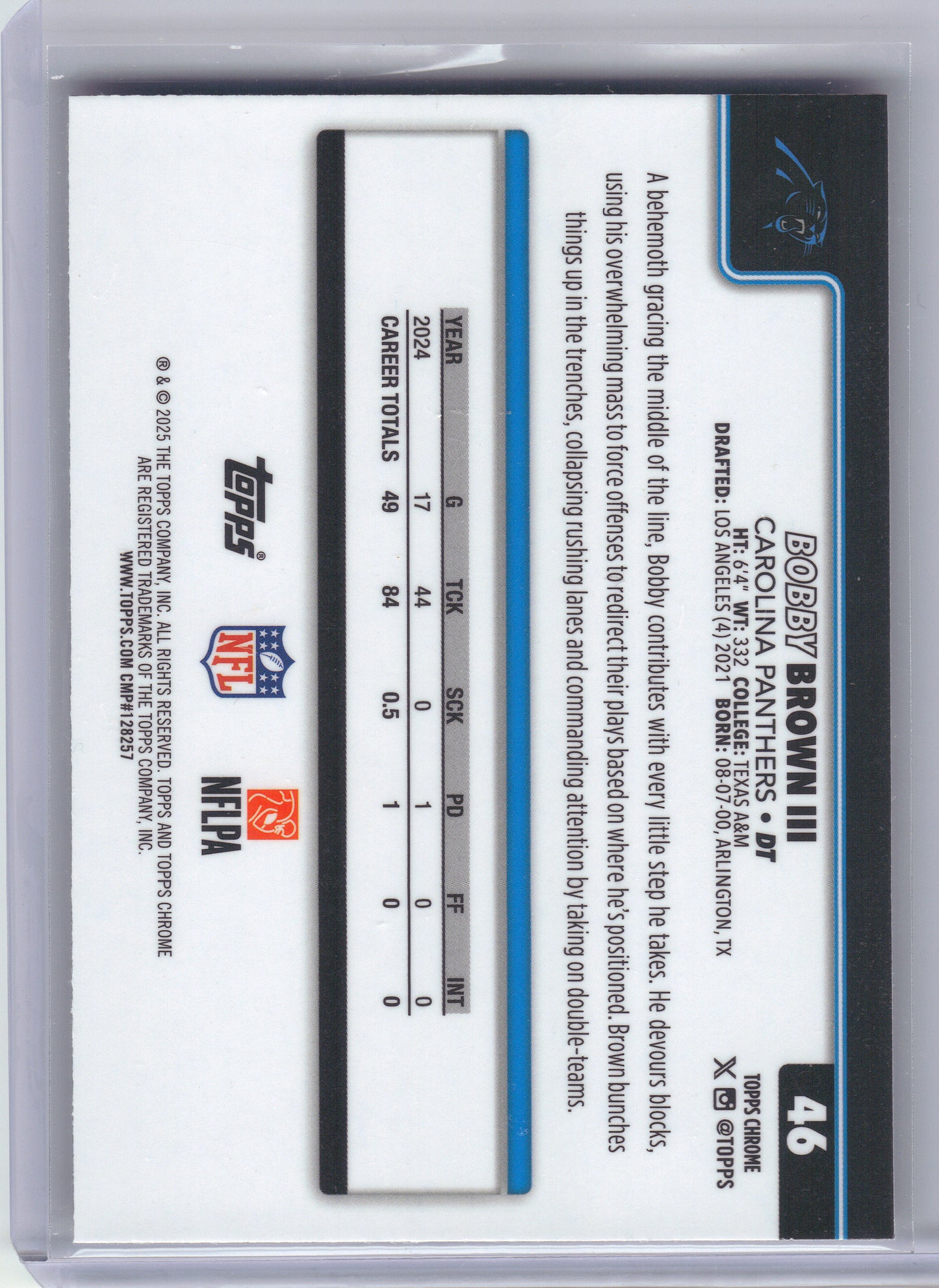 2025 Topps Chrome #46 Bobby Brown III Football Leather Refractor Carolina Panthers