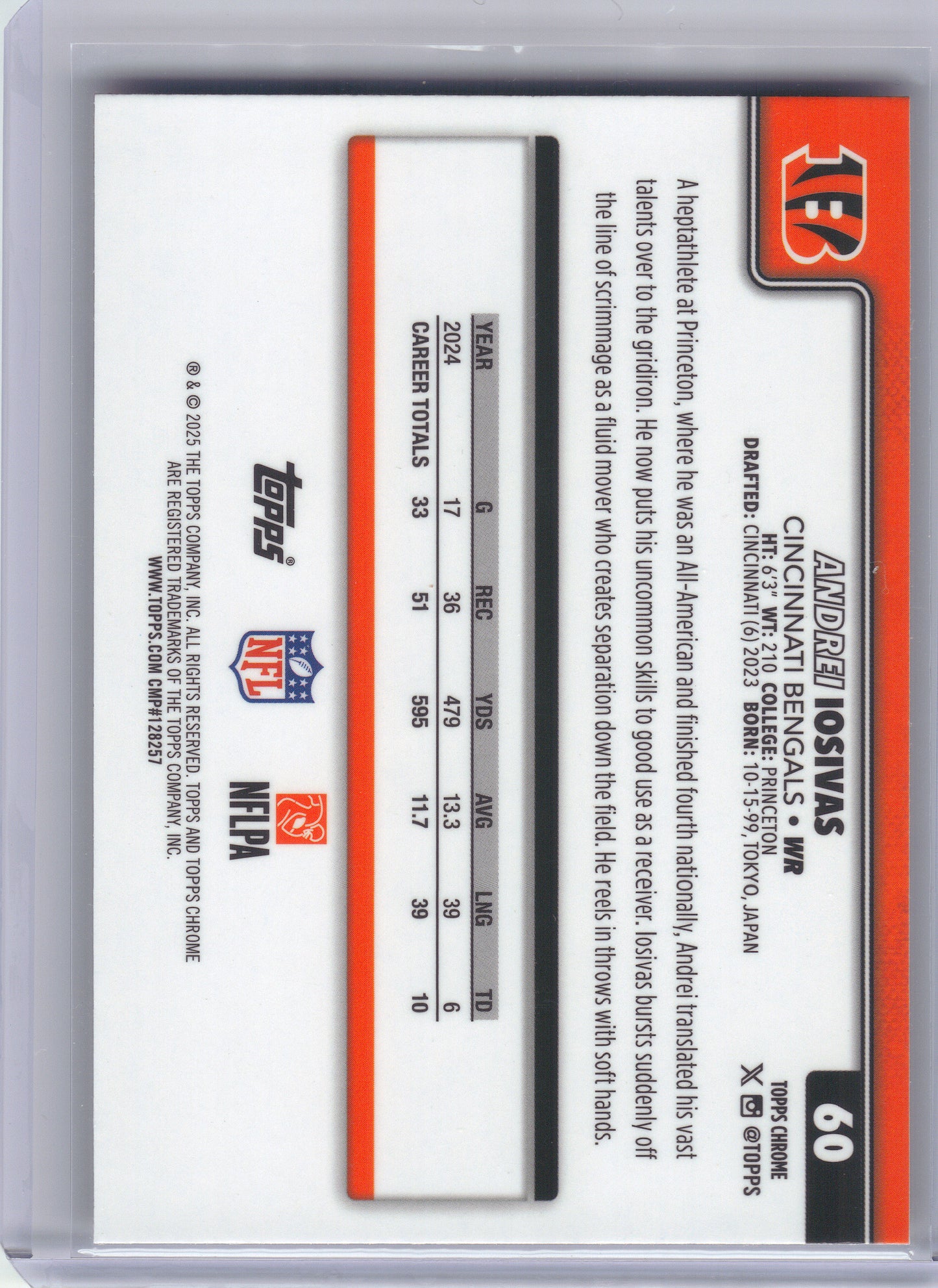 2025 Topps Chrome #60 Andrei Iosivas Football Leather Refractor Cincinnati Bengals
