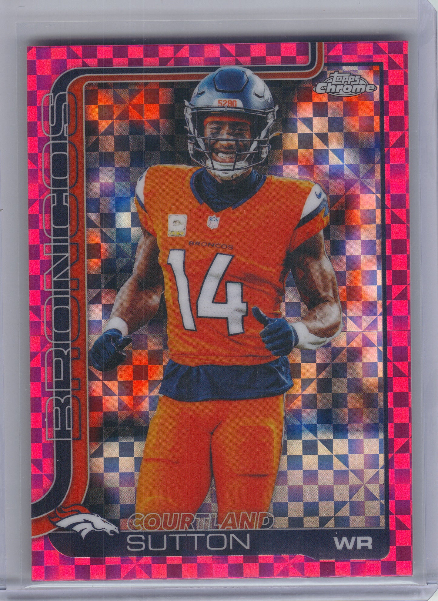 2025 Topps Chrome #86 Courtland Sutton Hot Pink X-Fractor Denver Broncos