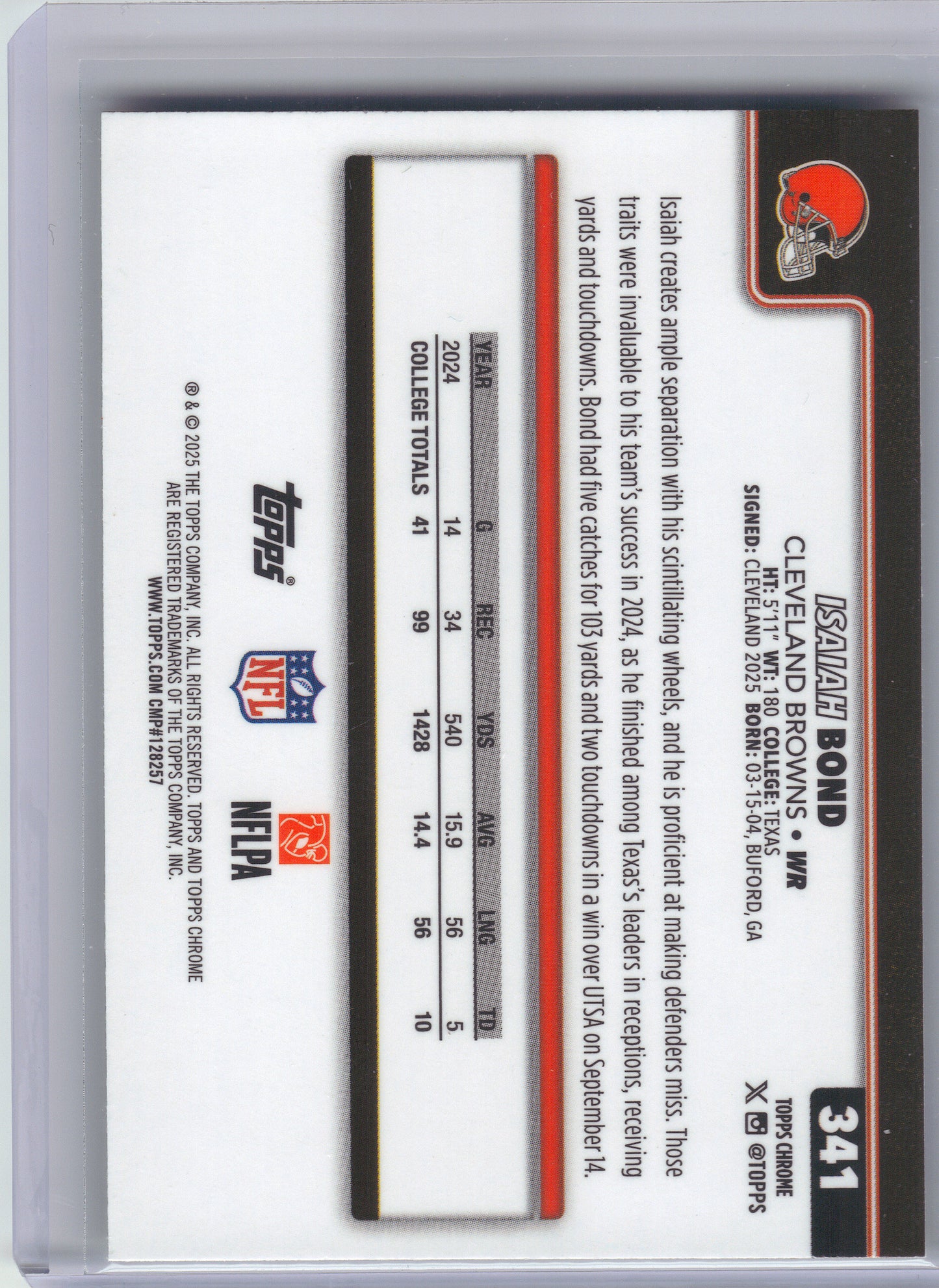 2025 Topps Chrome #341 Isaiah Bond Lime Green X-Fractor Cleveland Browns RC