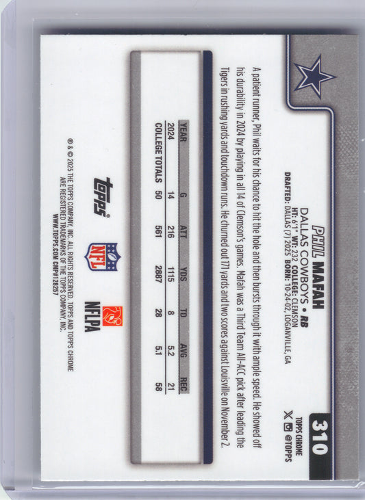 2025 Topps Chrome #310 Phil Mafah Prism Refractor Dallas Cowboys RC
