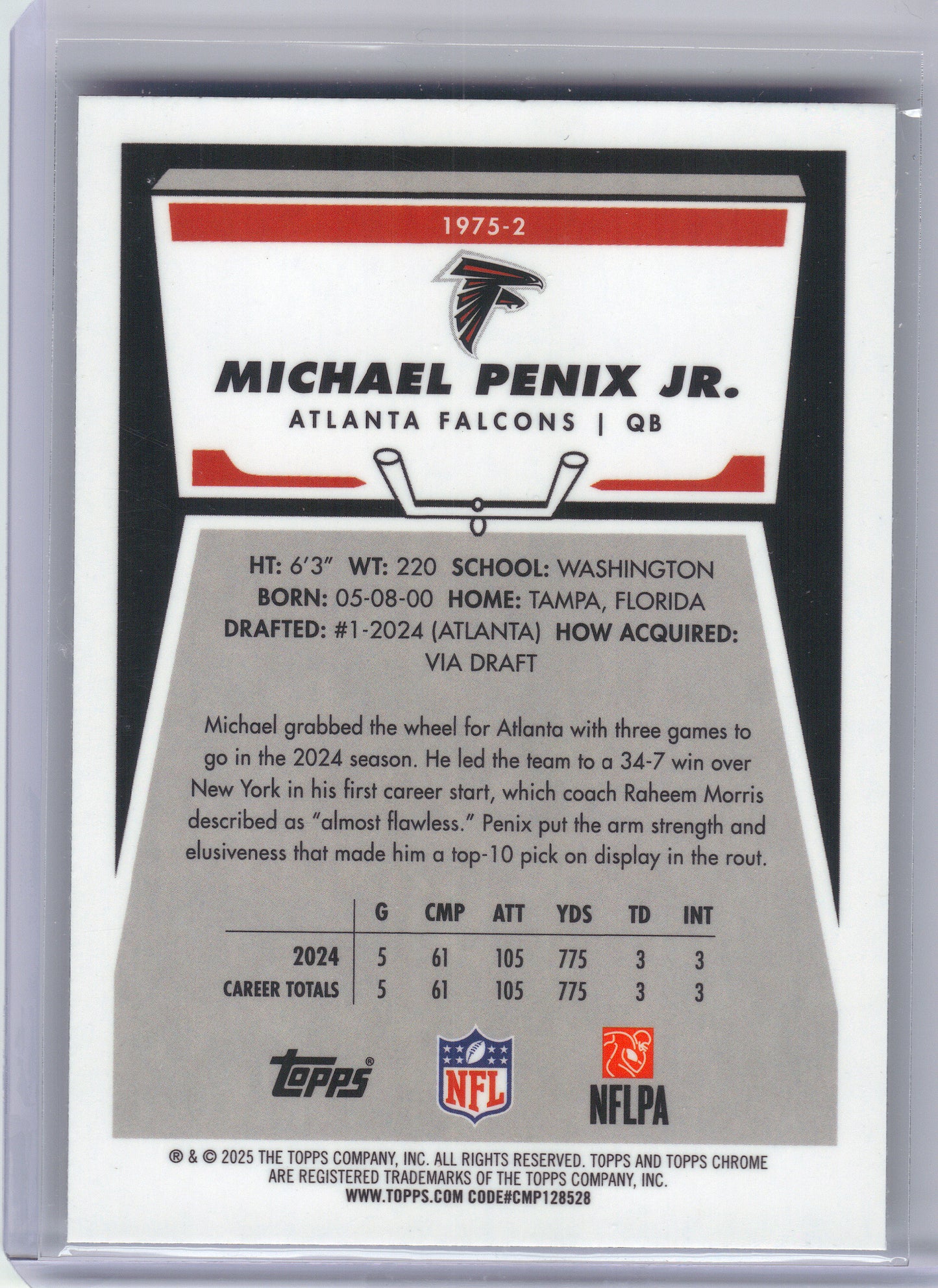 2025 Topps Chrome #1975-2 Michael Penix Jr. 1975 Topps Atlanta Falcons