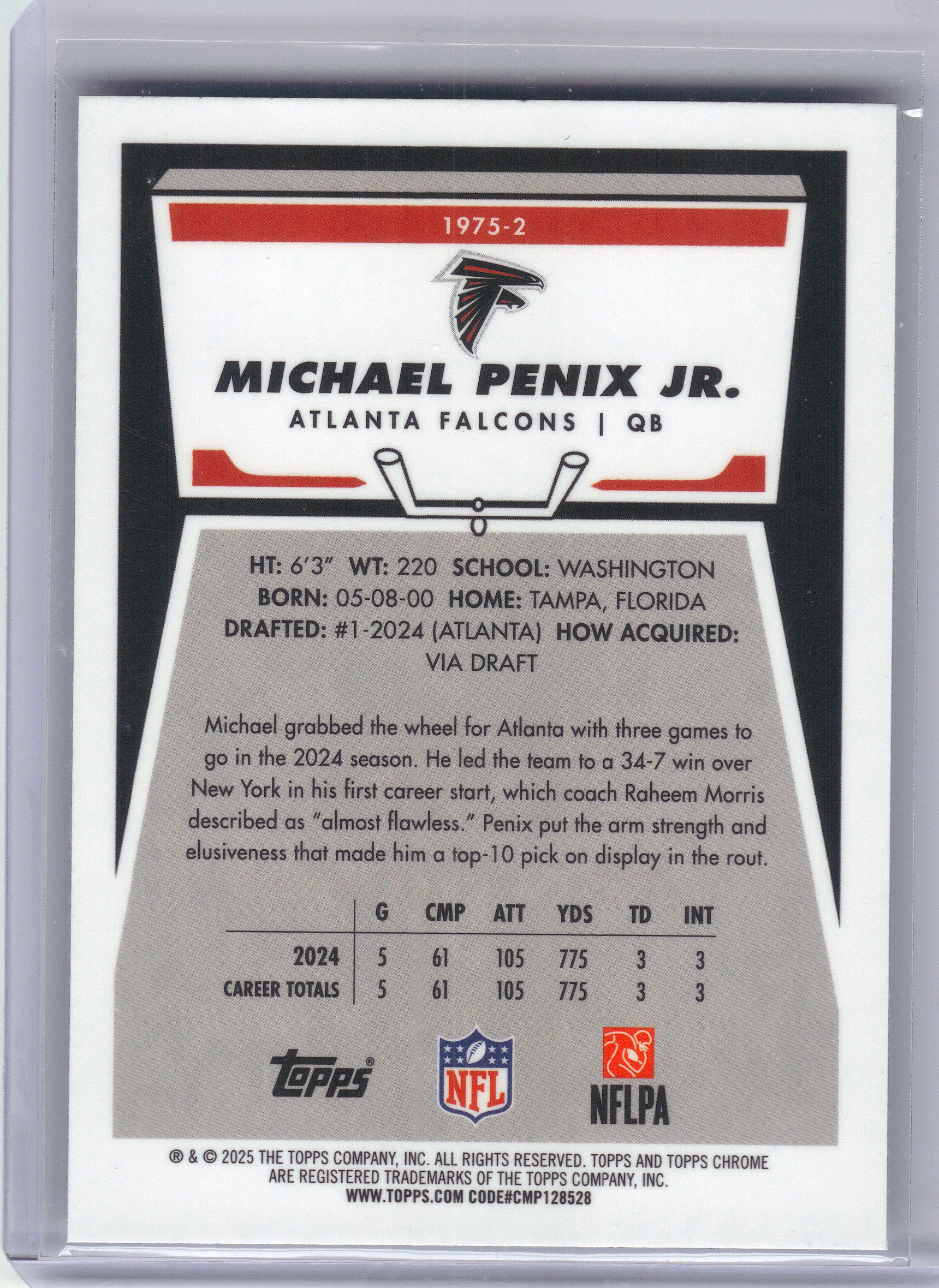 2025 Topps Chrome #1975-2 Michael Penix Jr. 1975 Topps Atlanta Falcons