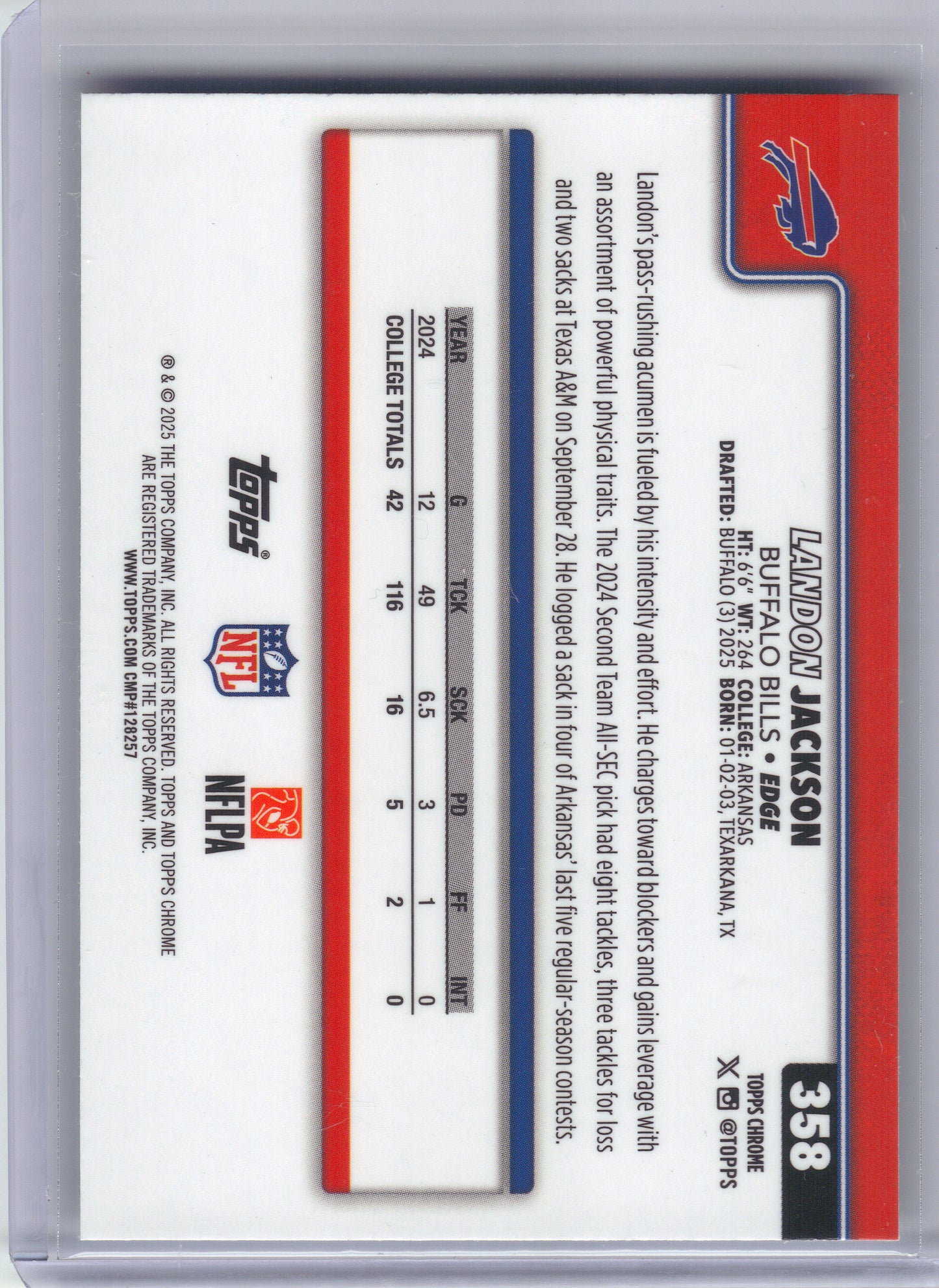 2025 Topps Chrome #358 Landon Jackson X-Fractor Buffalo Bills RC