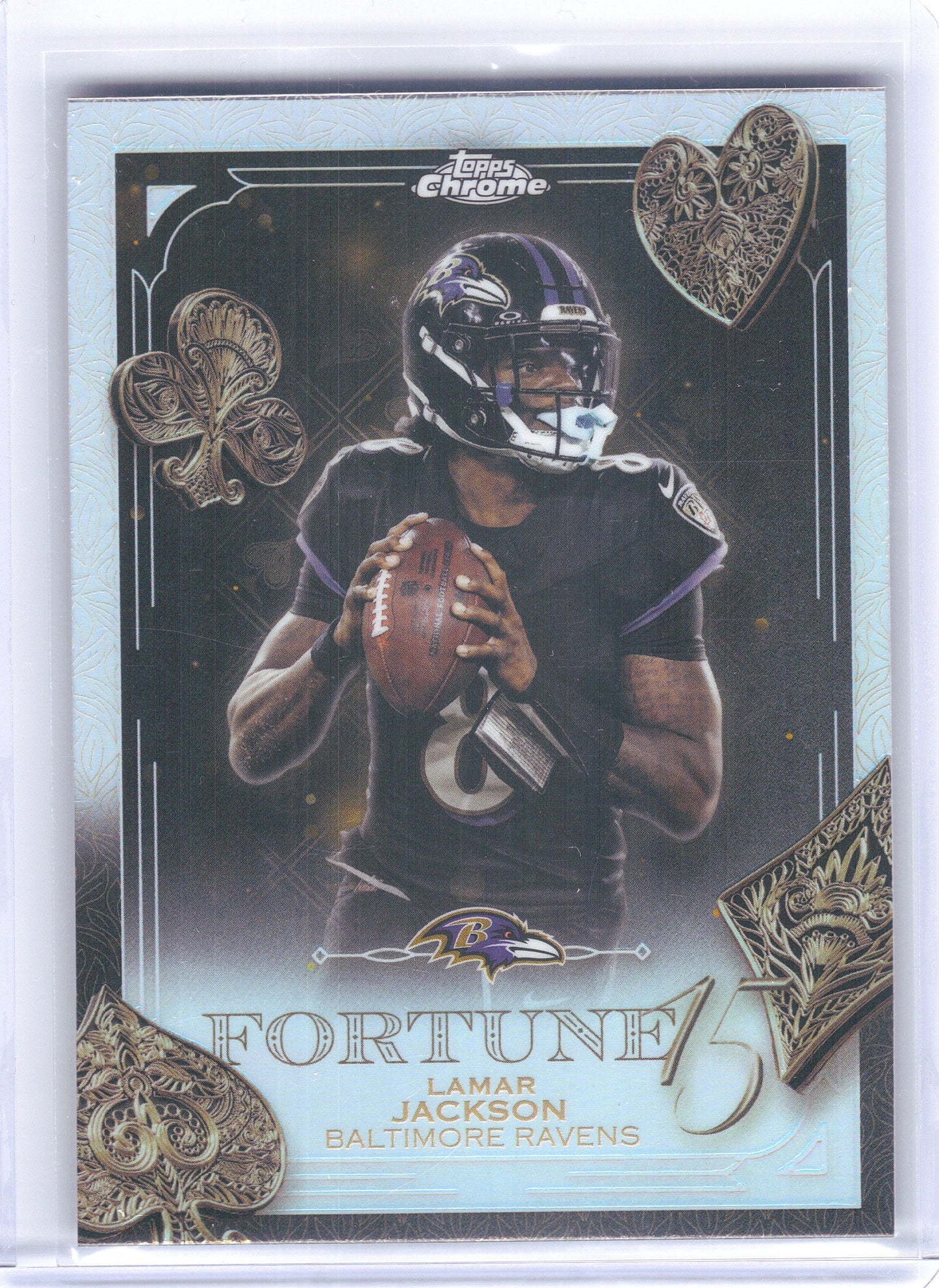 2025 Topps Chrome #F15-1 Lamar Jackson Fortune 15 Refractor Baltimore Ravens