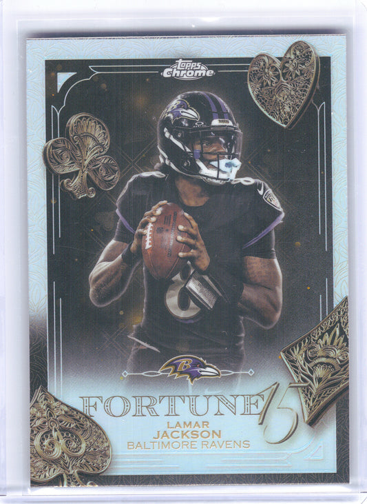 2025 Topps Chrome #F15-1 Lamar Jackson Fortune 15 Refractor Baltimore Ravens