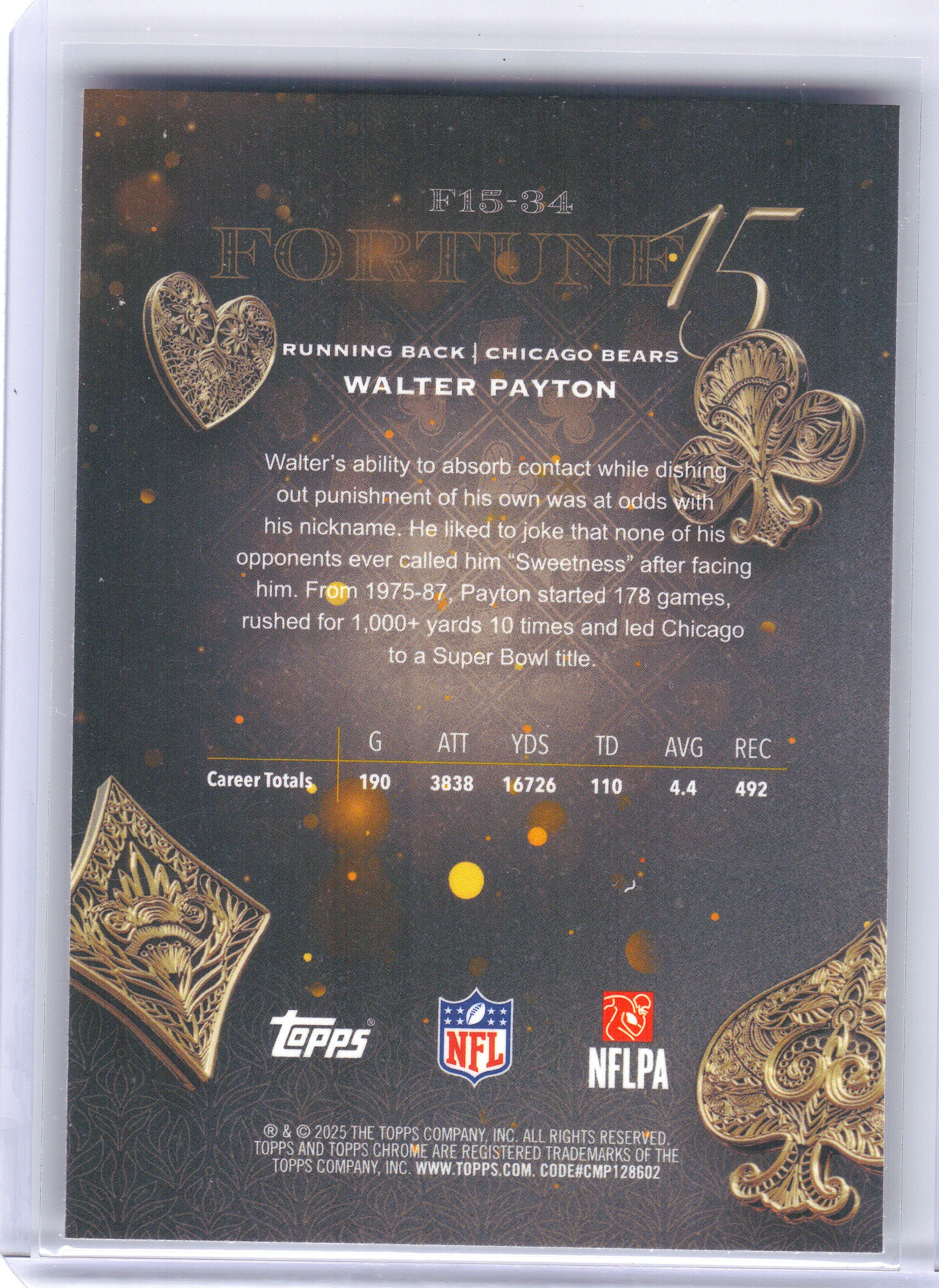2025 Topps Chrome #F15-34 Walter Payton Fortune 15 Chicago Bears