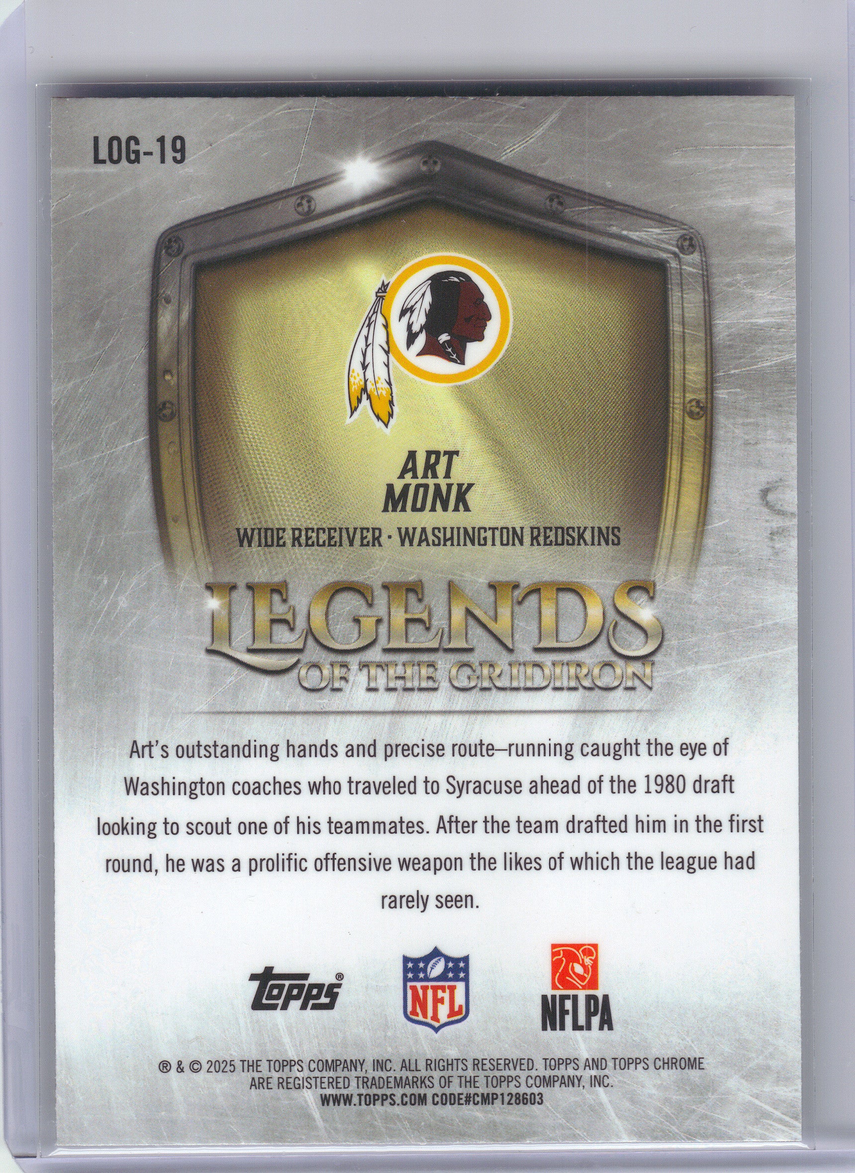 2025 Topps Chrome #LOG-19 Art Monk Legends of the Gridiron Washington Redskins