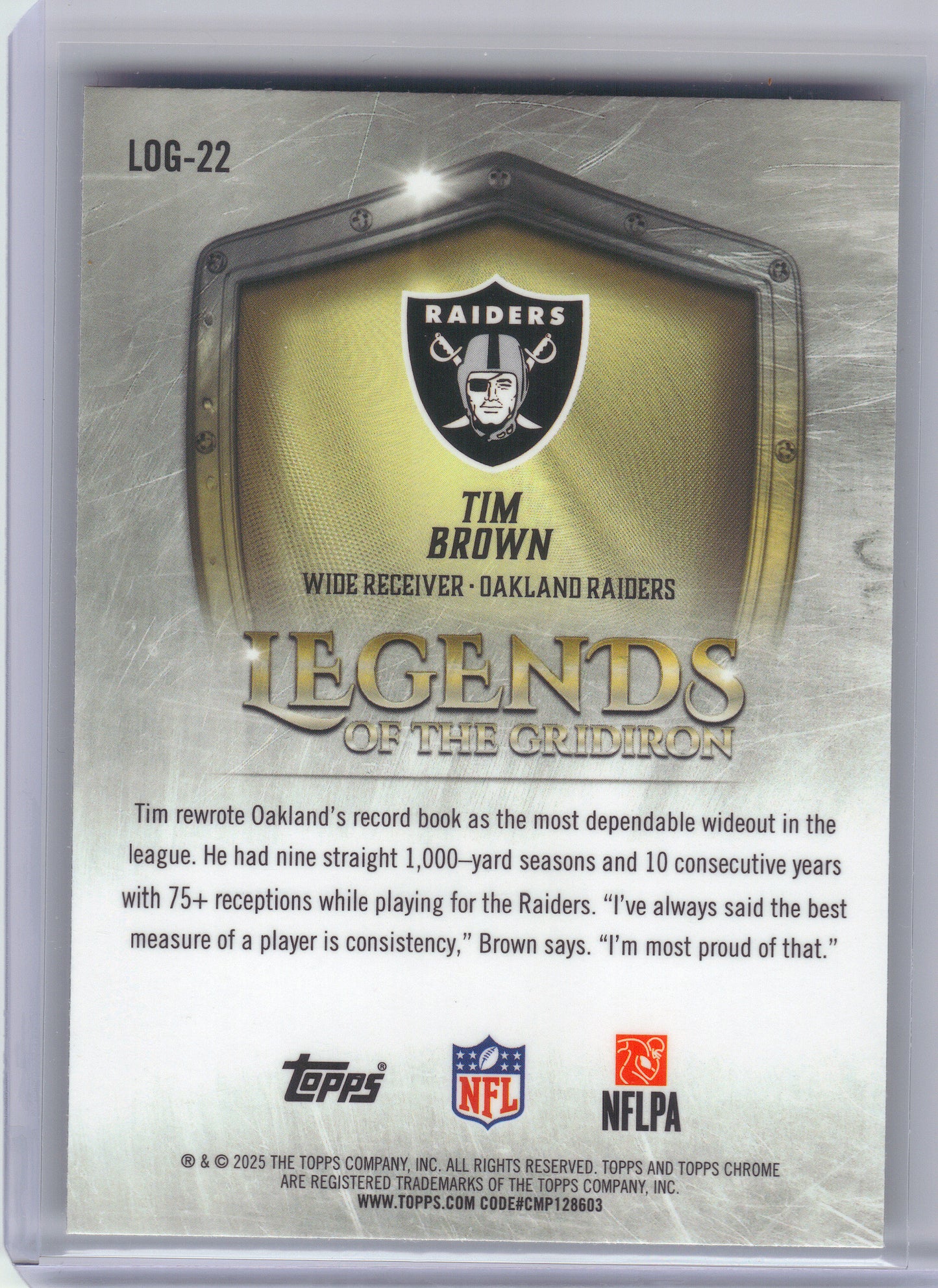 2025 Topps Chrome #LOG-22 Tim Brown Legends of the Gridiron Oakland Raiders