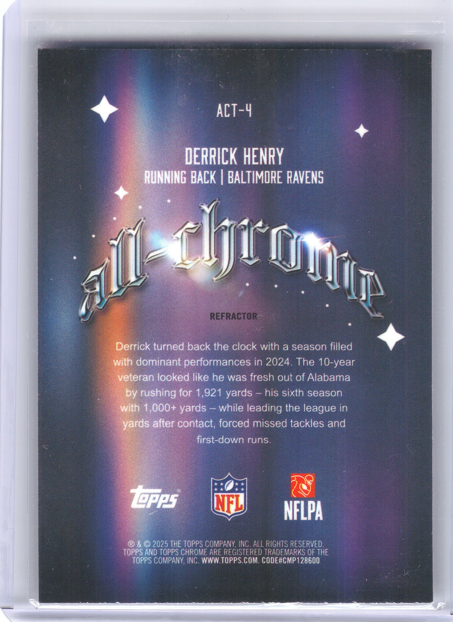 2025 Topps Chrome #ACT-1 Lamar Jackson All-Chrome Team Refractor Baltimore Ravens