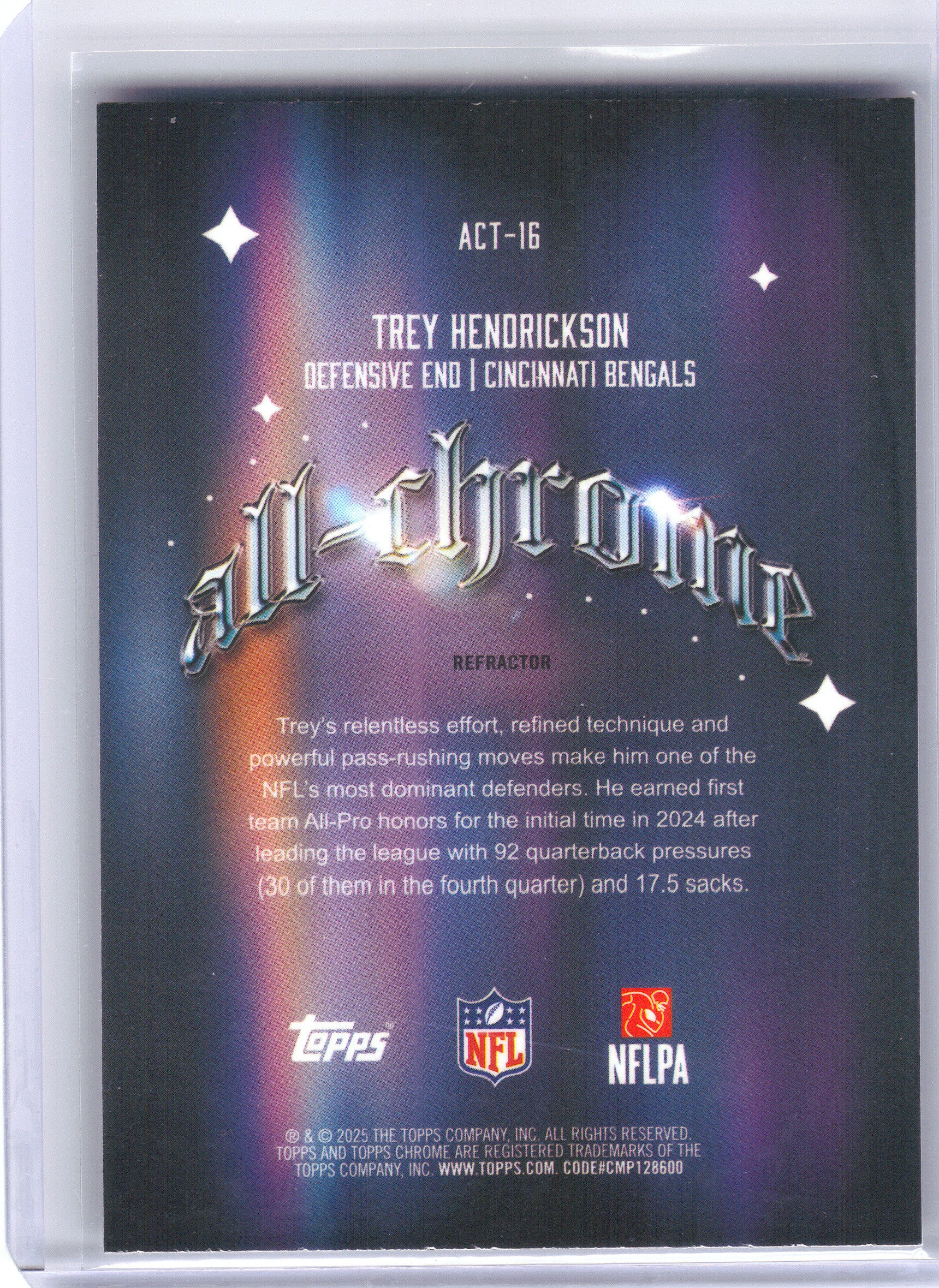 2025 Topps Chrome #ACT-16 Trey Hendrickson All-Chrome Team Refractor Cincinnati Bengals