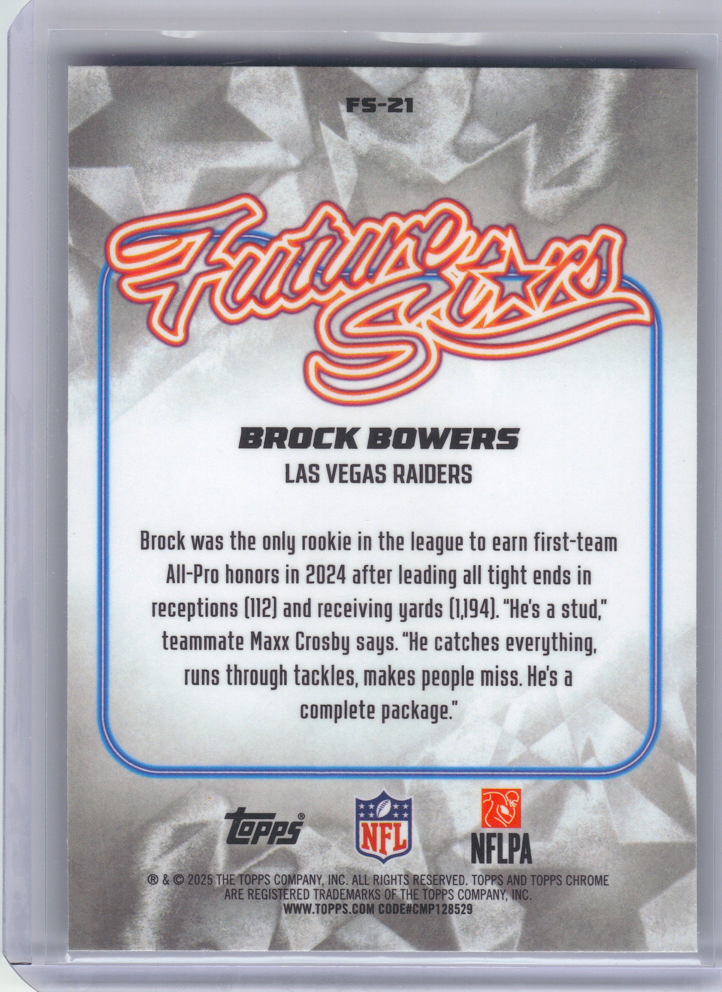 2025 Topps Chrome #FS-21 Brock Bowers Future Stars Las Vegas Raiders
