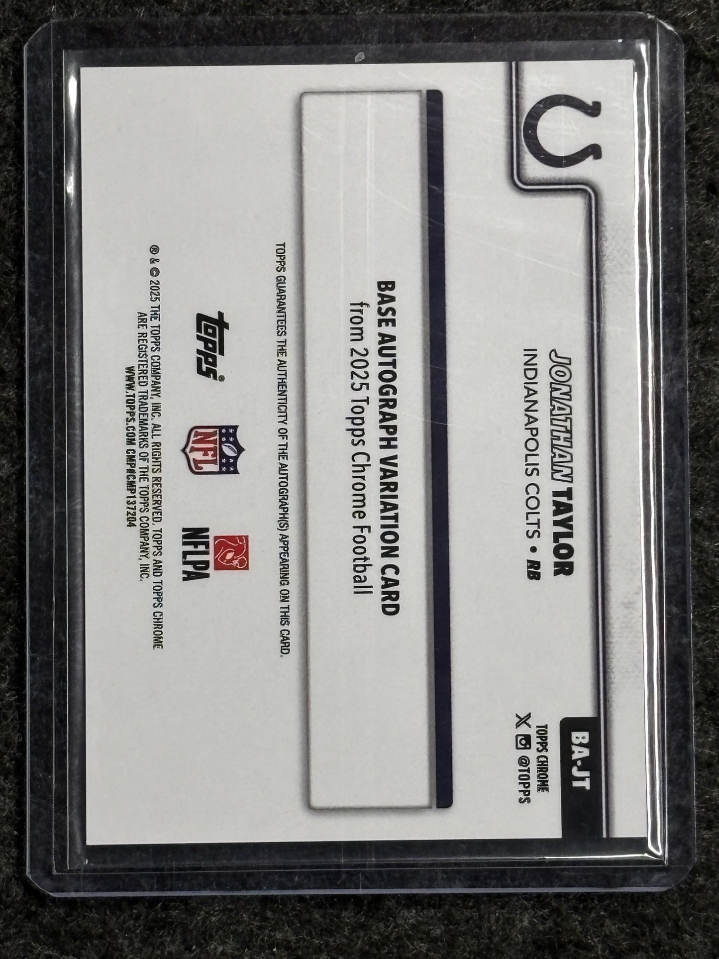 2025 Topps Chrome #BA-JT Jonathan Taylor Chrome Autographs Purple Refractor #/75 Indianapolis Colts SN,AU