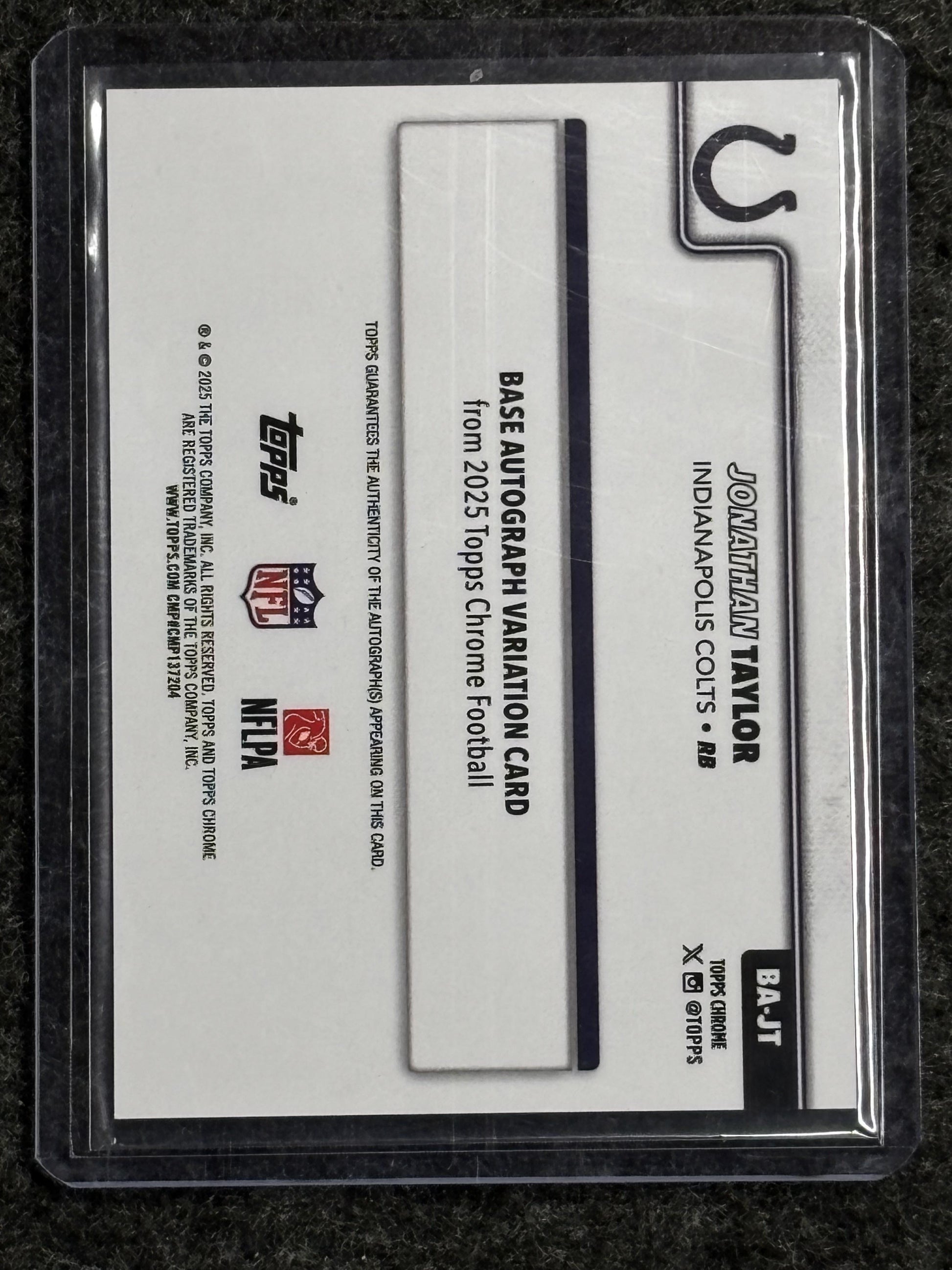 2025 Topps Chrome #BA-JT Jonathan Taylor Chrome Autographs Purple Refractor #/75 Indianapolis Colts SN,AU