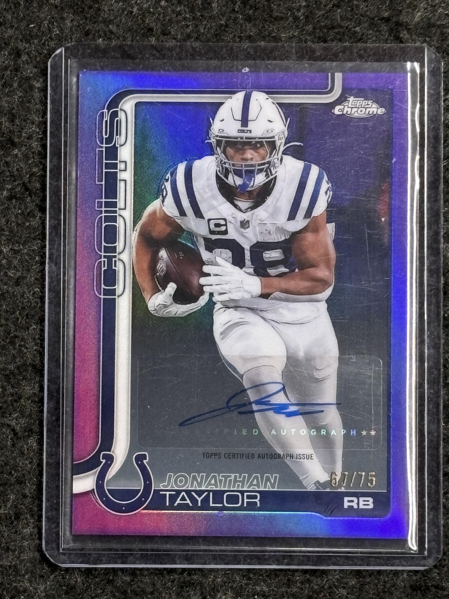 2025 Topps Chrome #BA-JT Jonathan Taylor Chrome Autographs Purple Refractor #/75 Indianapolis Colts SN,AU
