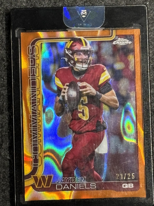 2025 Topps Chrome #295 Jayden Daniels Orange Lava Refractor #/25 Washington Commanders SN